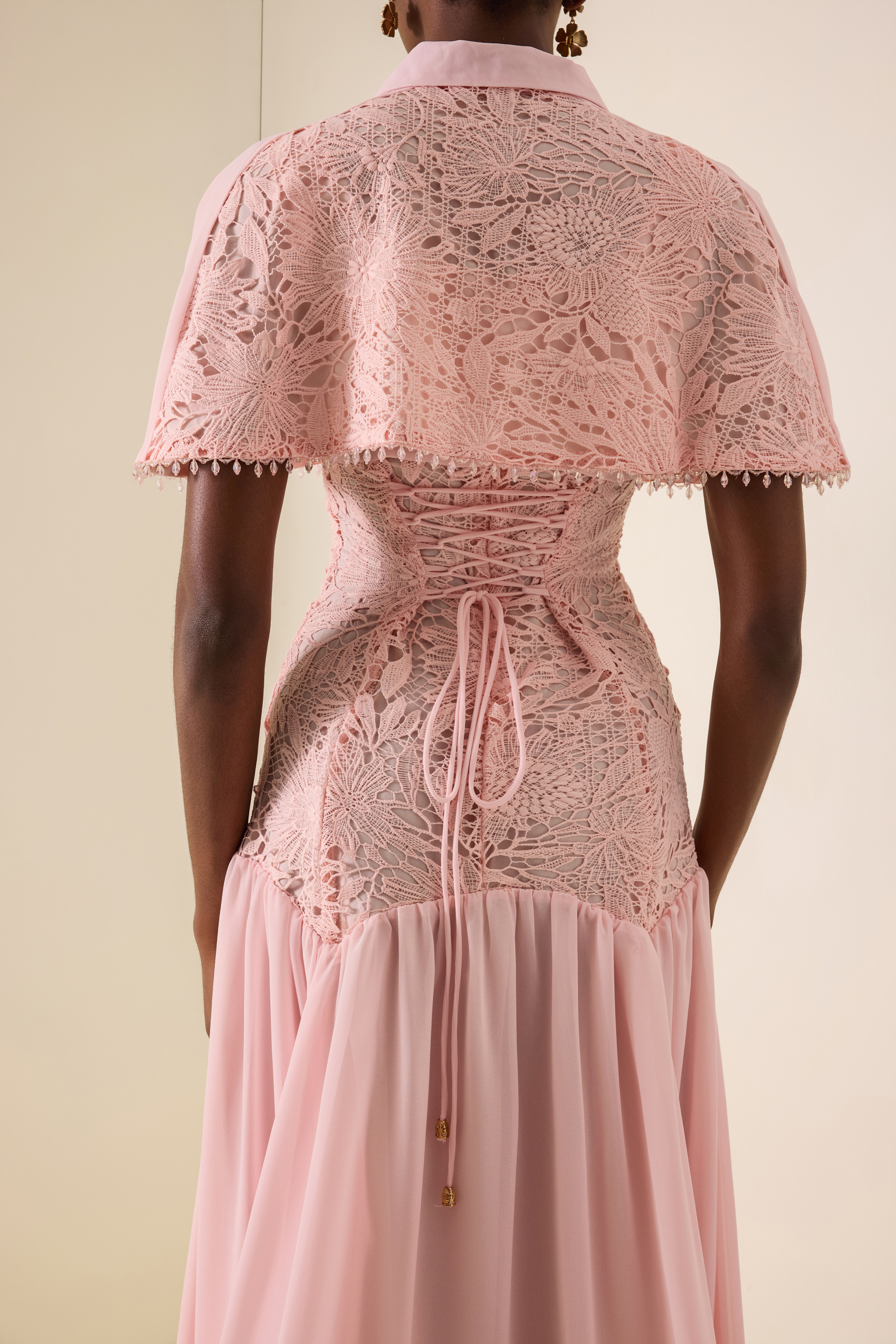 Beaded Cape Flapped Maxi Dress