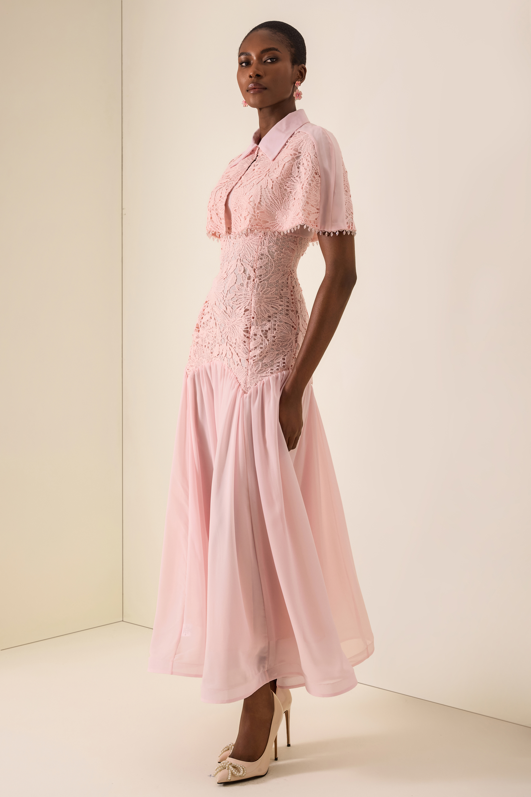 Beaded Cape Flapped Maxi Dress