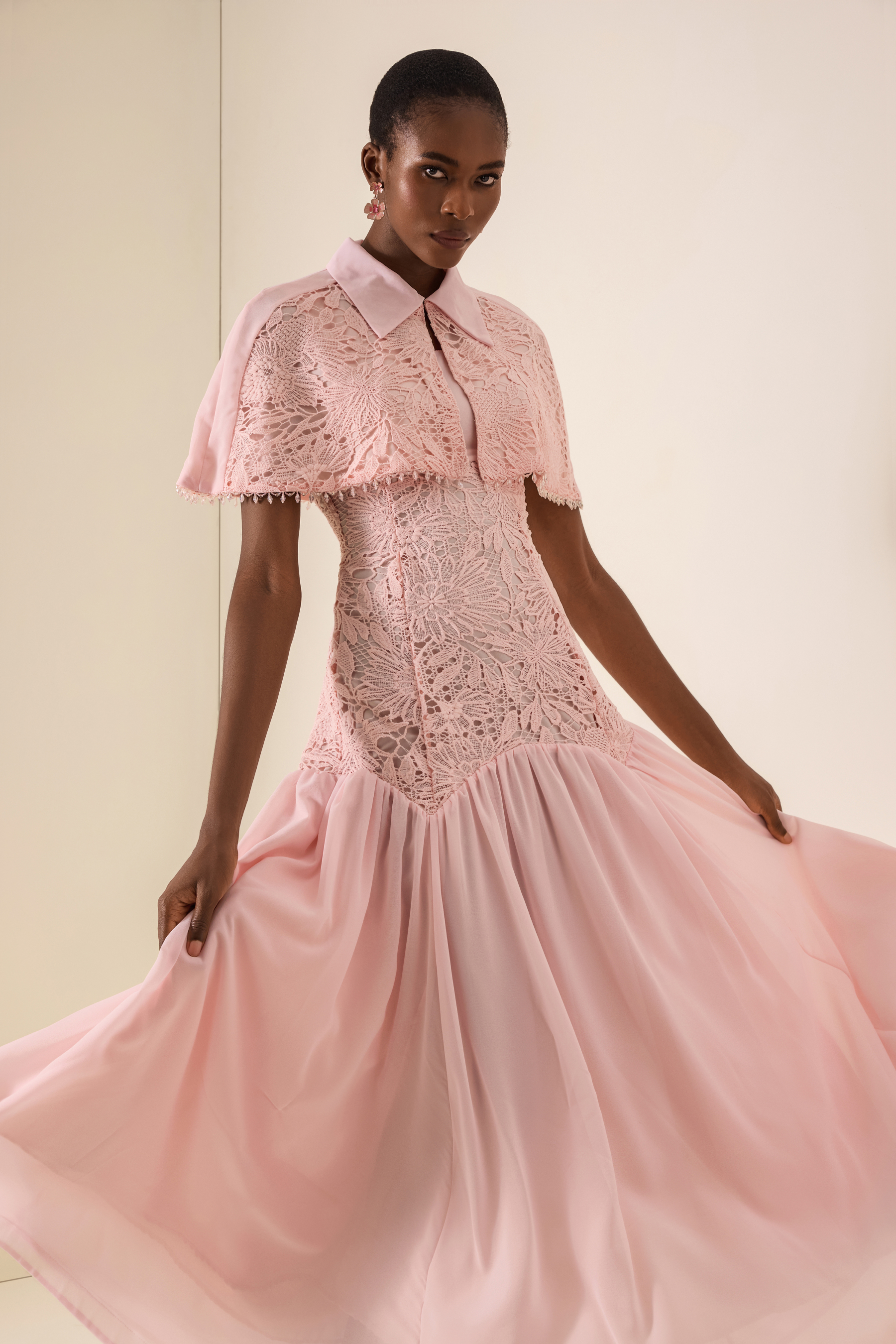 Beaded Cape Flapped Maxi Dress