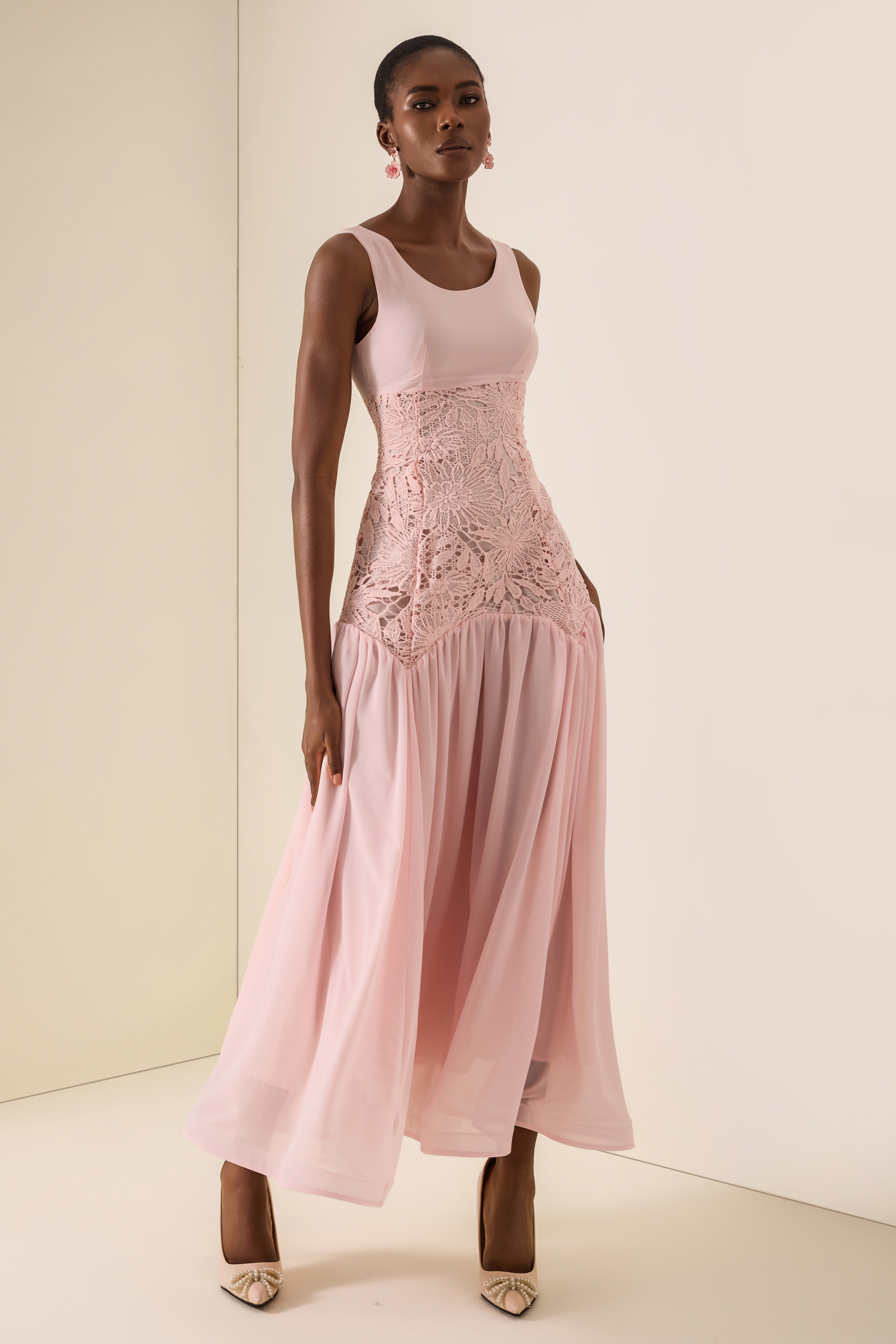 Beaded Cape Flapped Maxi Dress