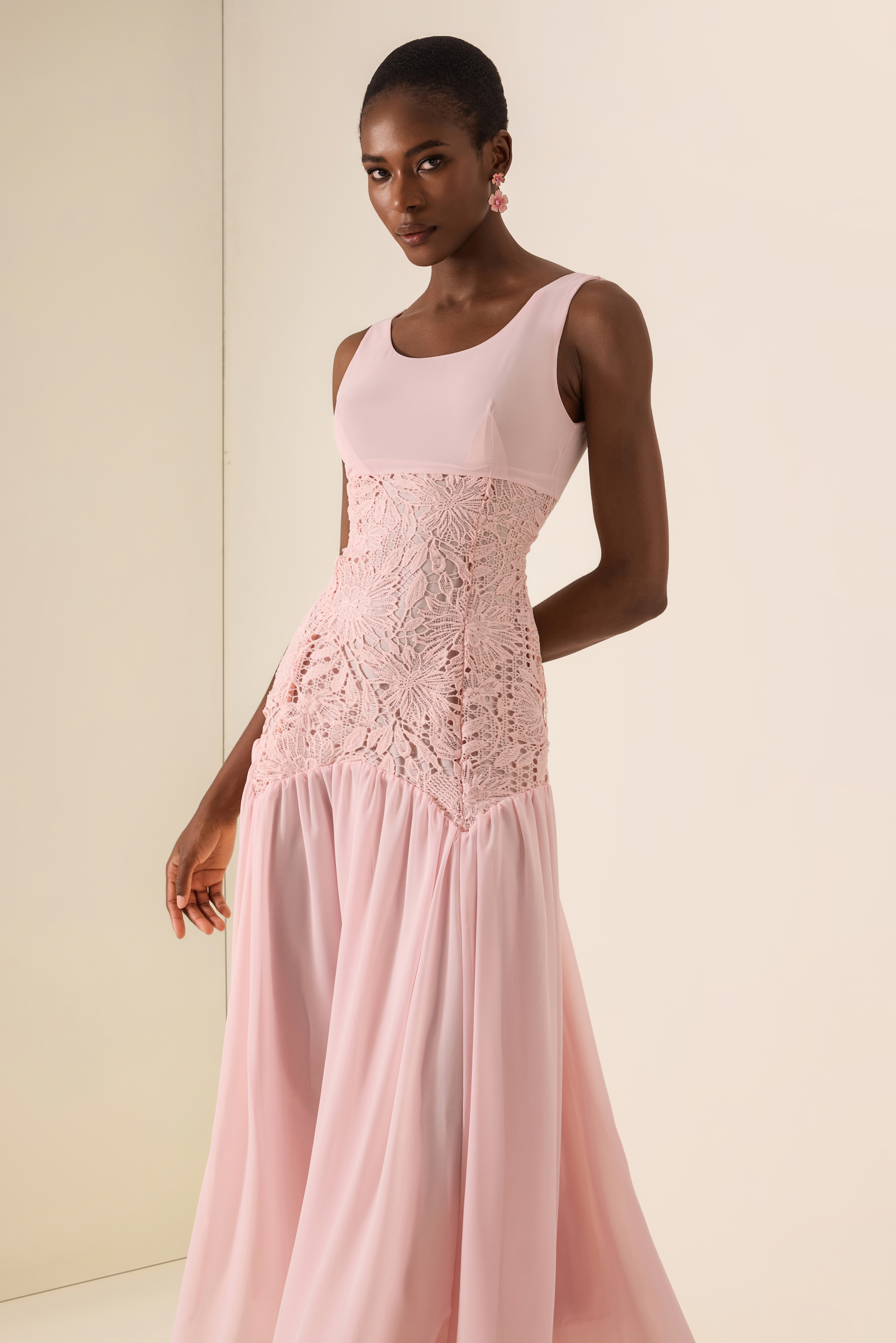 Beaded Cape Flapped Maxi Dress