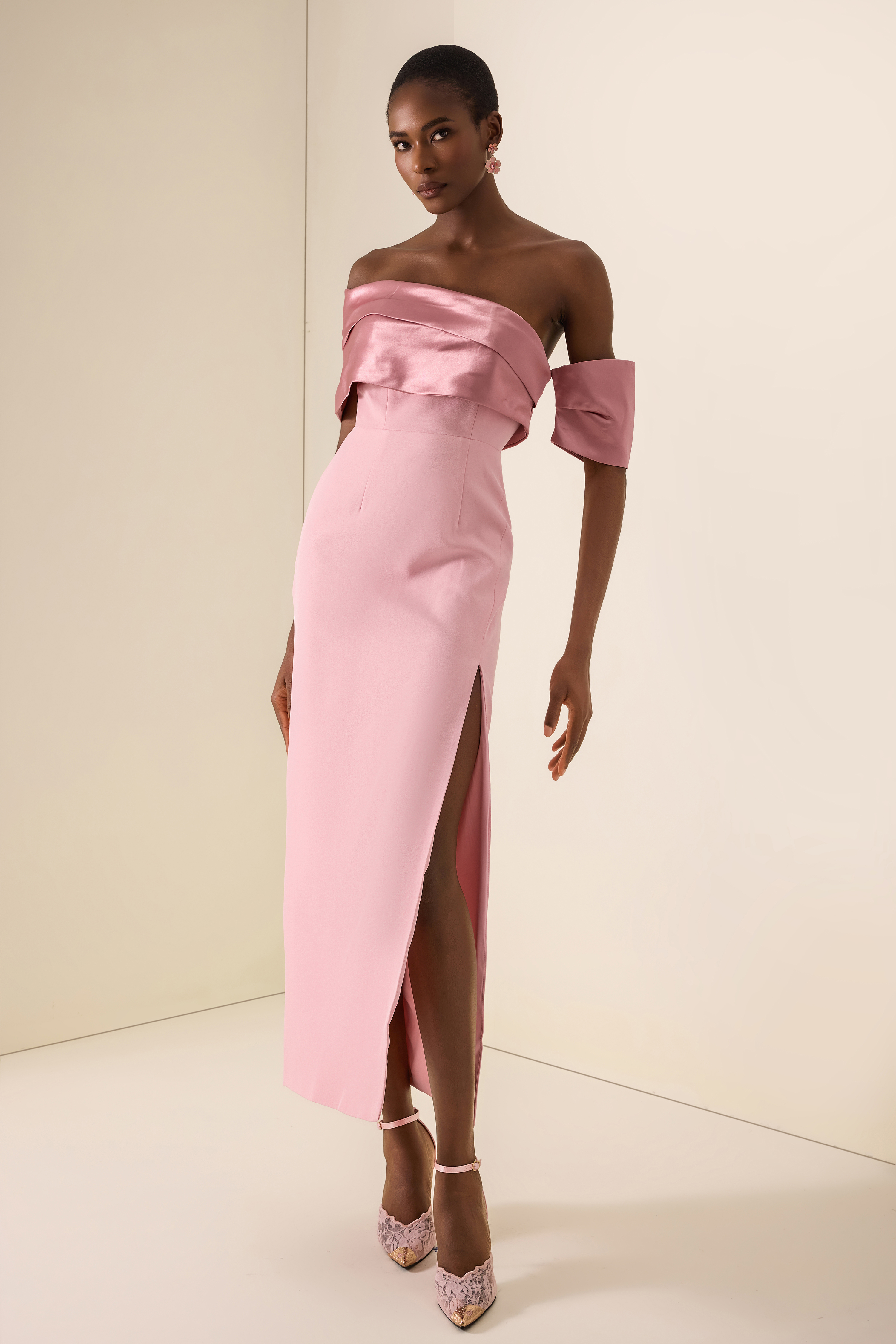 Satin Splicing Off Shoulder Maxi Dress