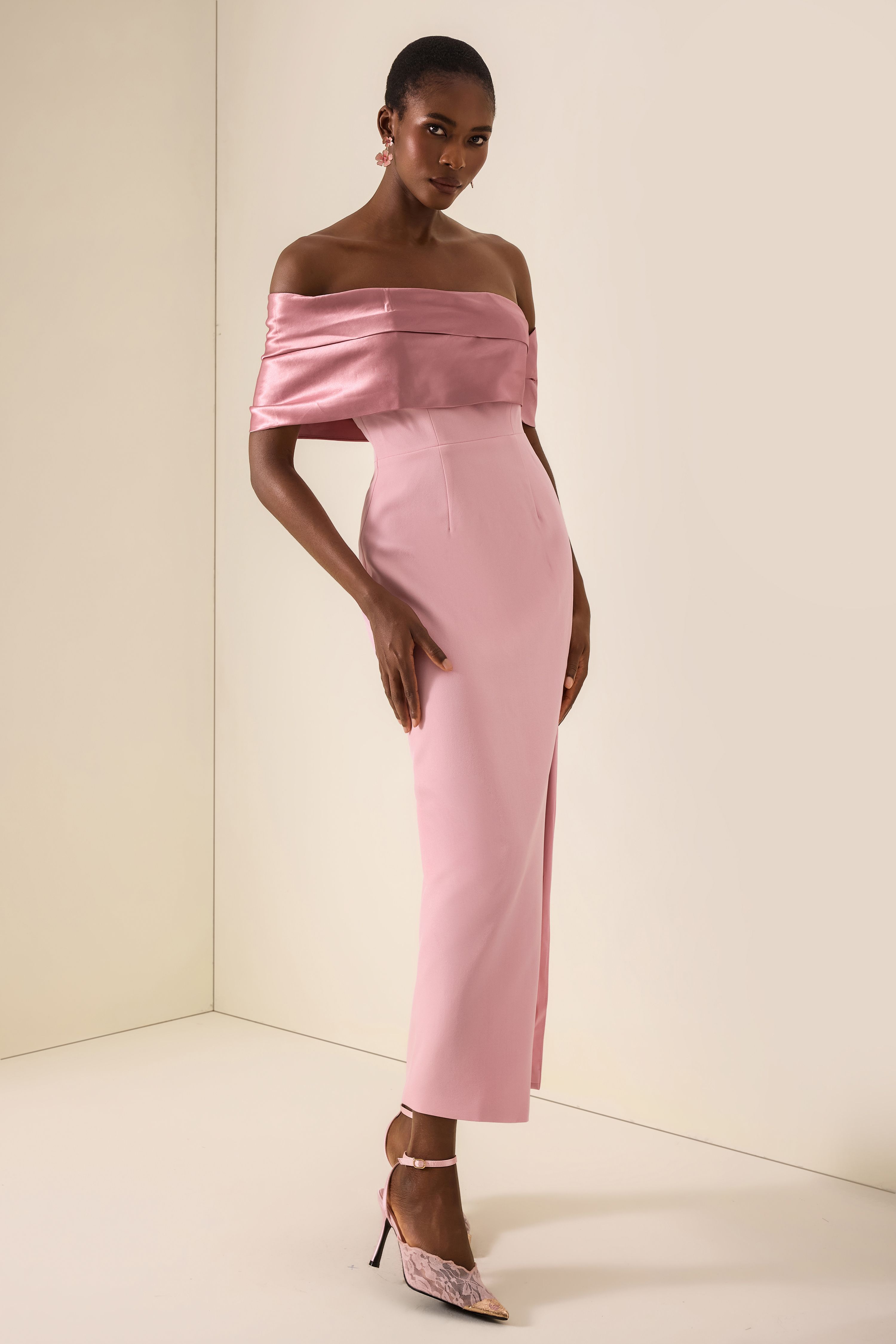 Satin Splicing Off Shoulder Maxi Dress