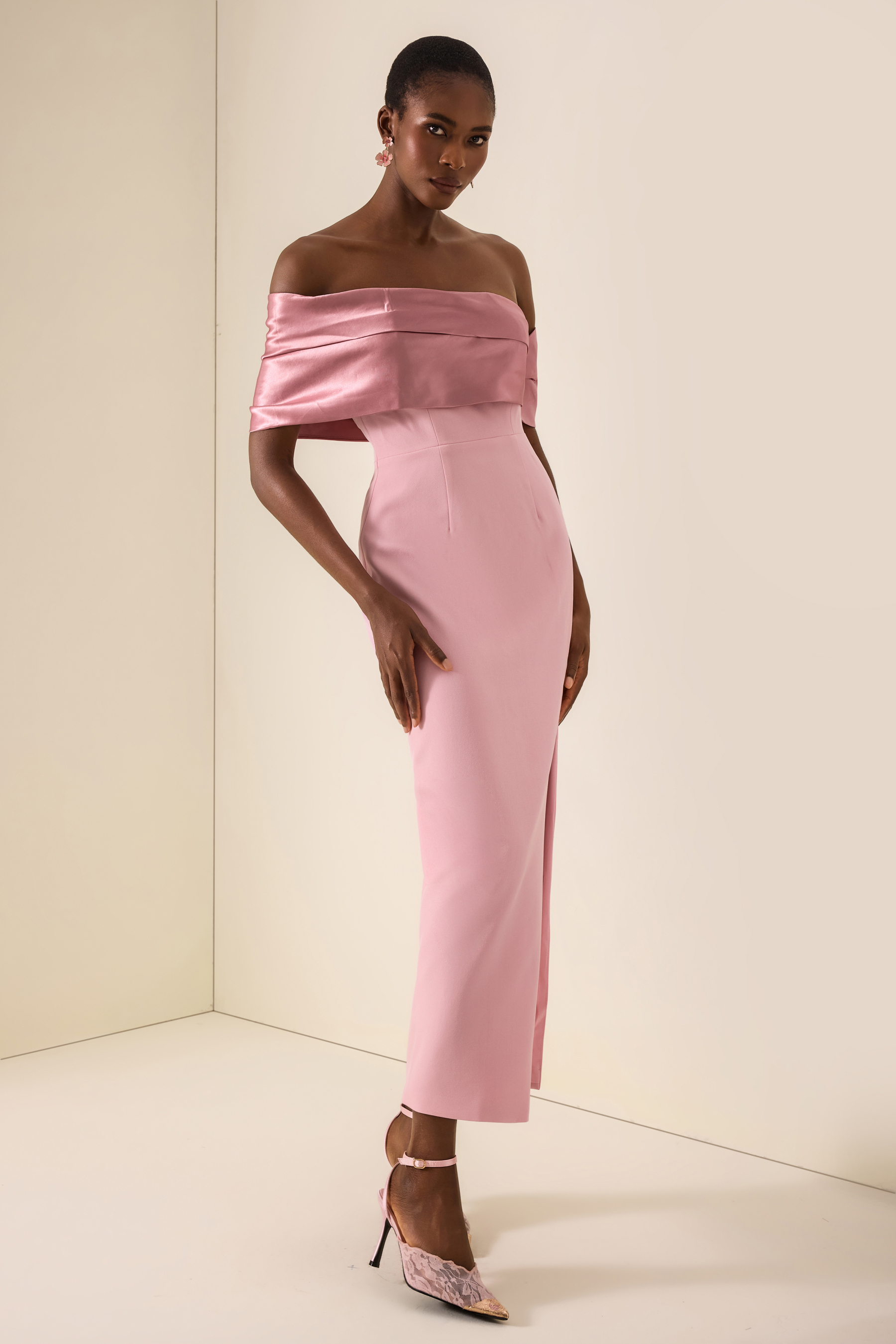 Satin Splicing Off Shoulder Maxi Dress
