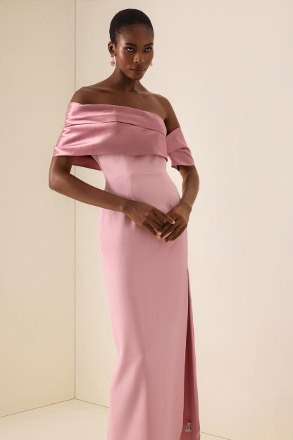 Satin Splicing Off Shoulder Maxi Dress