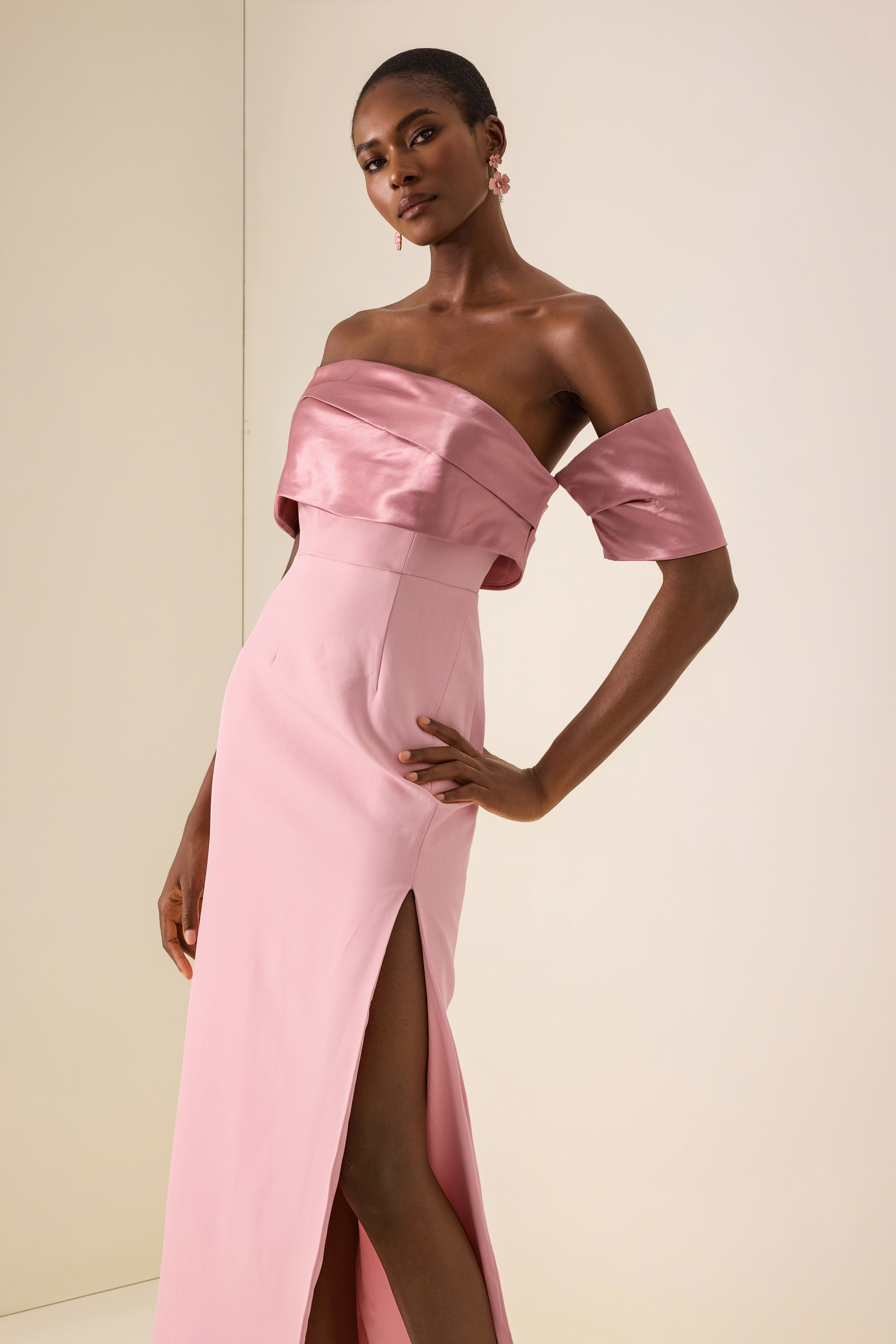 Satin Splicing Off Shoulder Maxi Dress