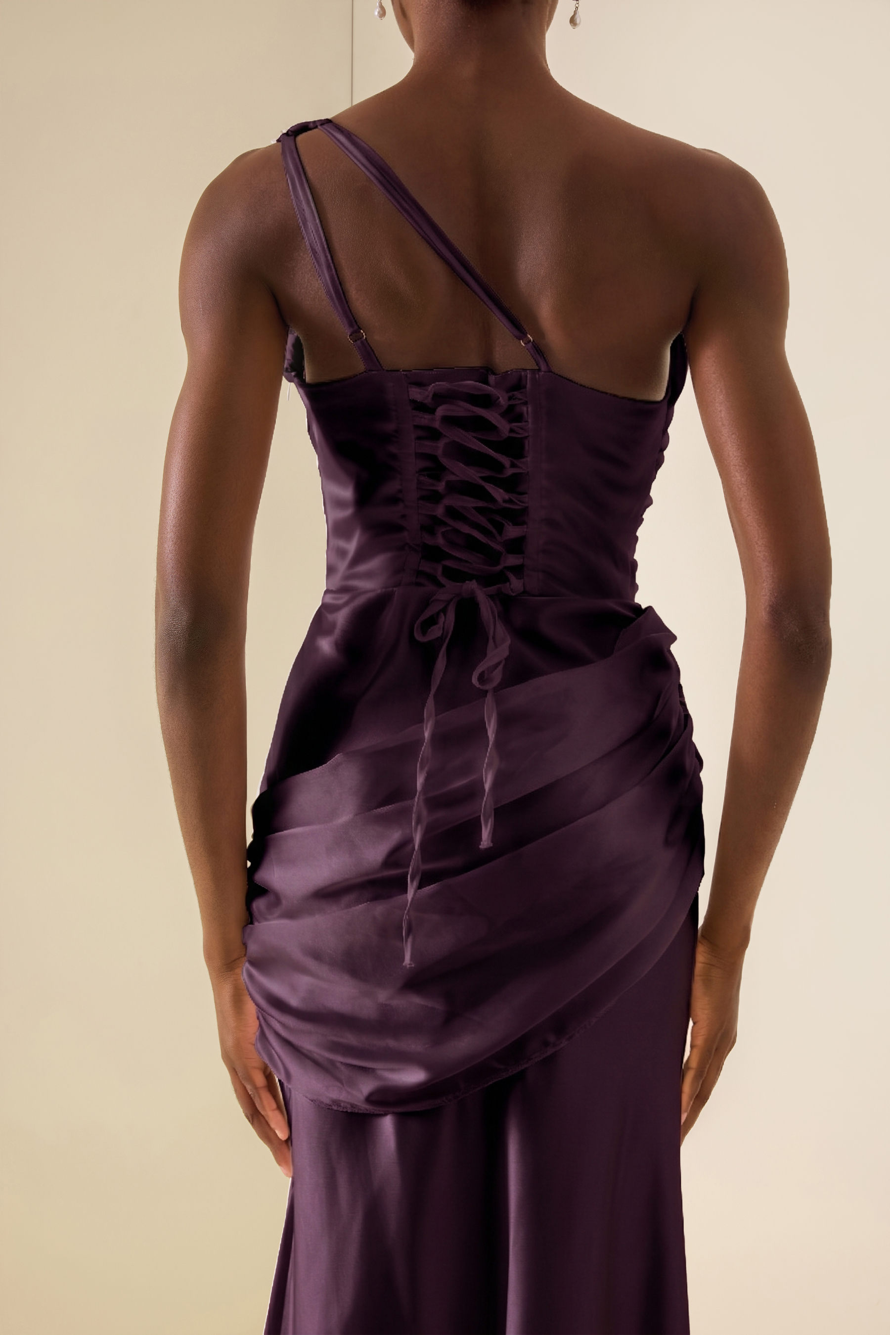 One Shoulder Cut-Out Pleated Maxi Dress