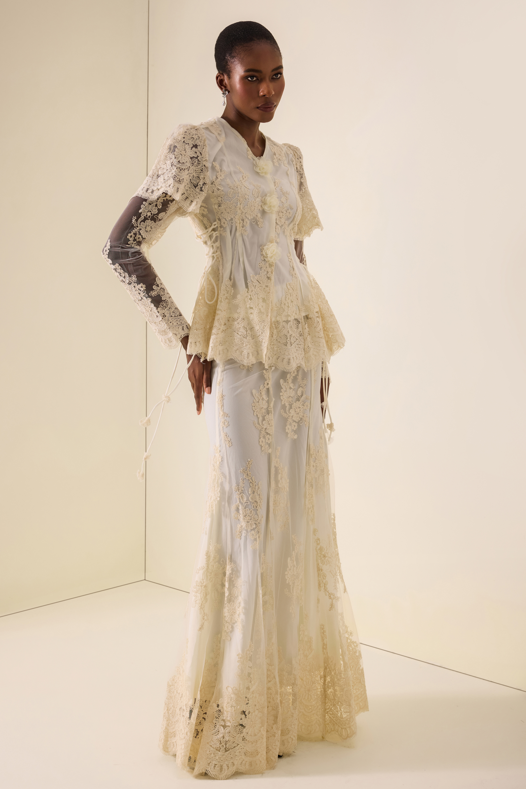 3D Flower Embroidered Top & Mid Waist Maxi Skirt Set