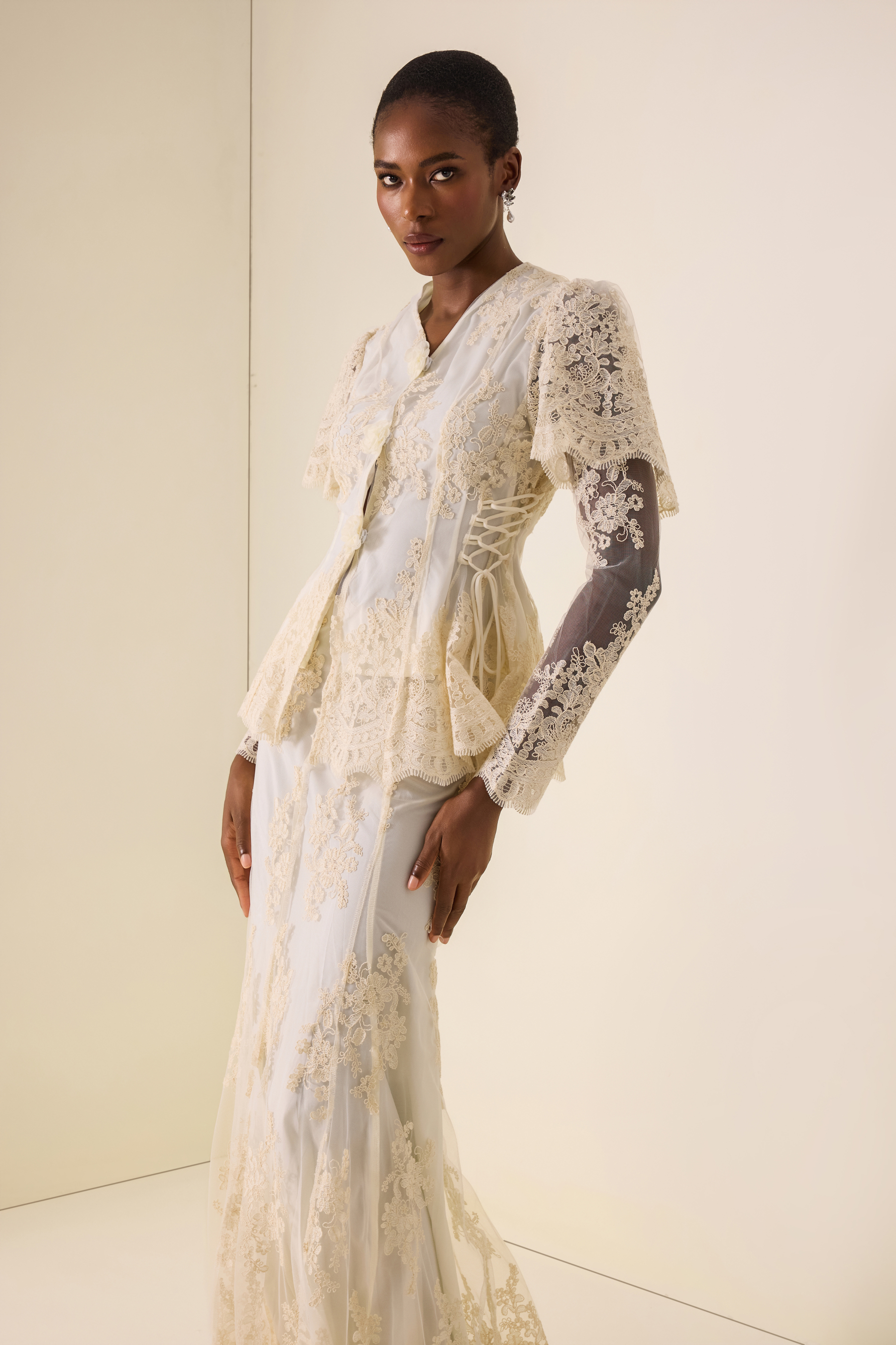 3D Flower Embroidered Top & Mid Waist Maxi Skirt Set