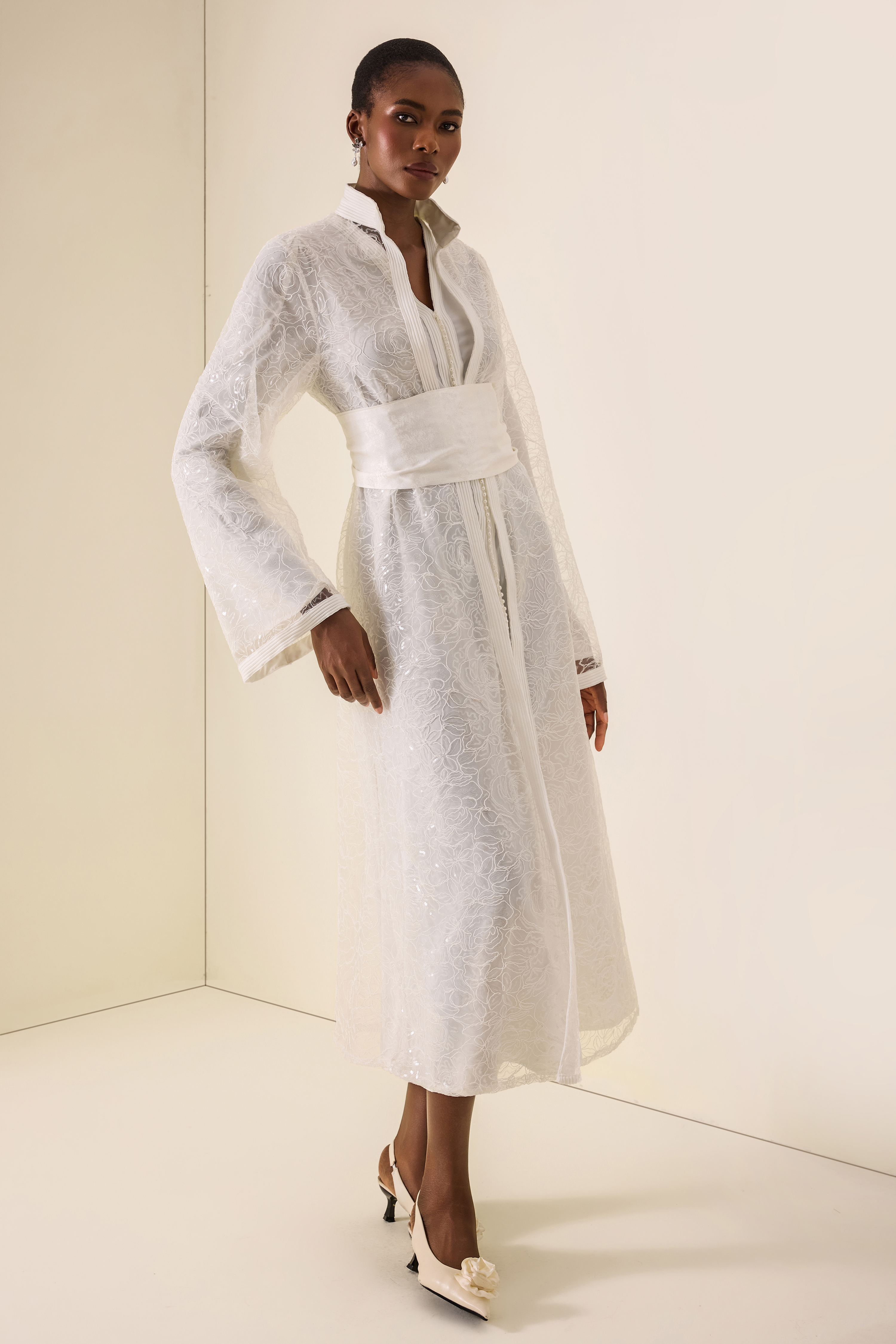 Lace Stand Collar Long Sleeve Maxi Dress
