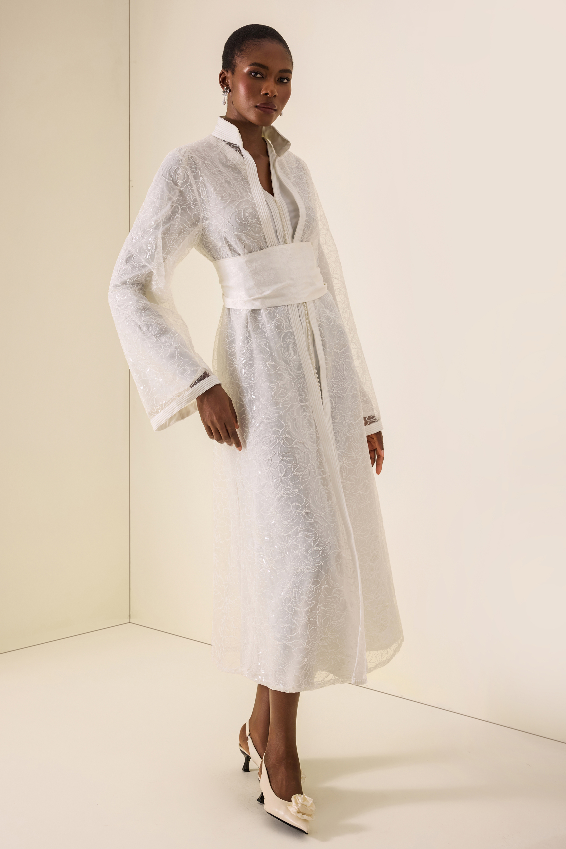 Lace Stand Collar Long Sleeve Maxi Dress