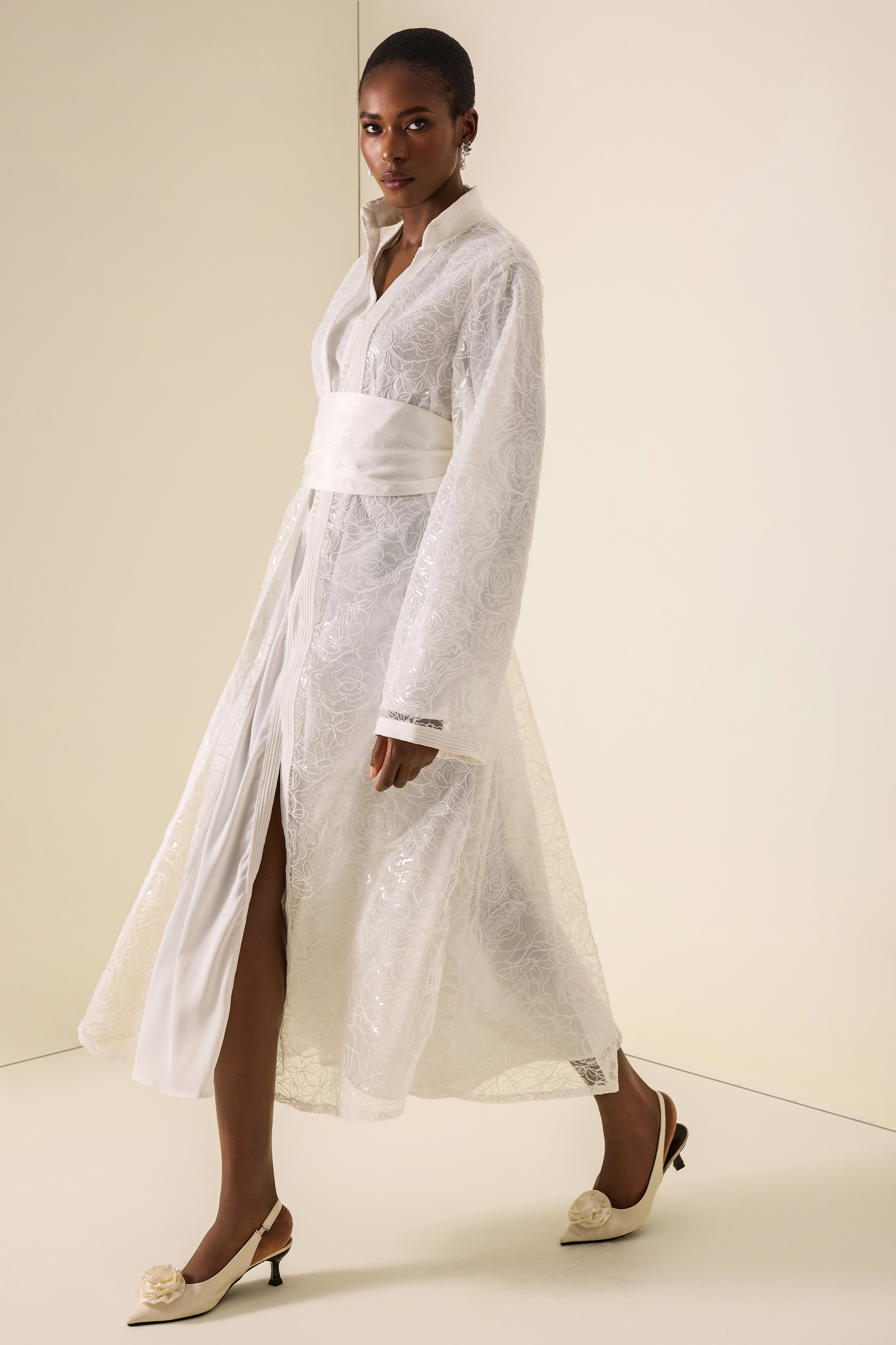 Lace Stand Collar Long Sleeve Maxi Dress