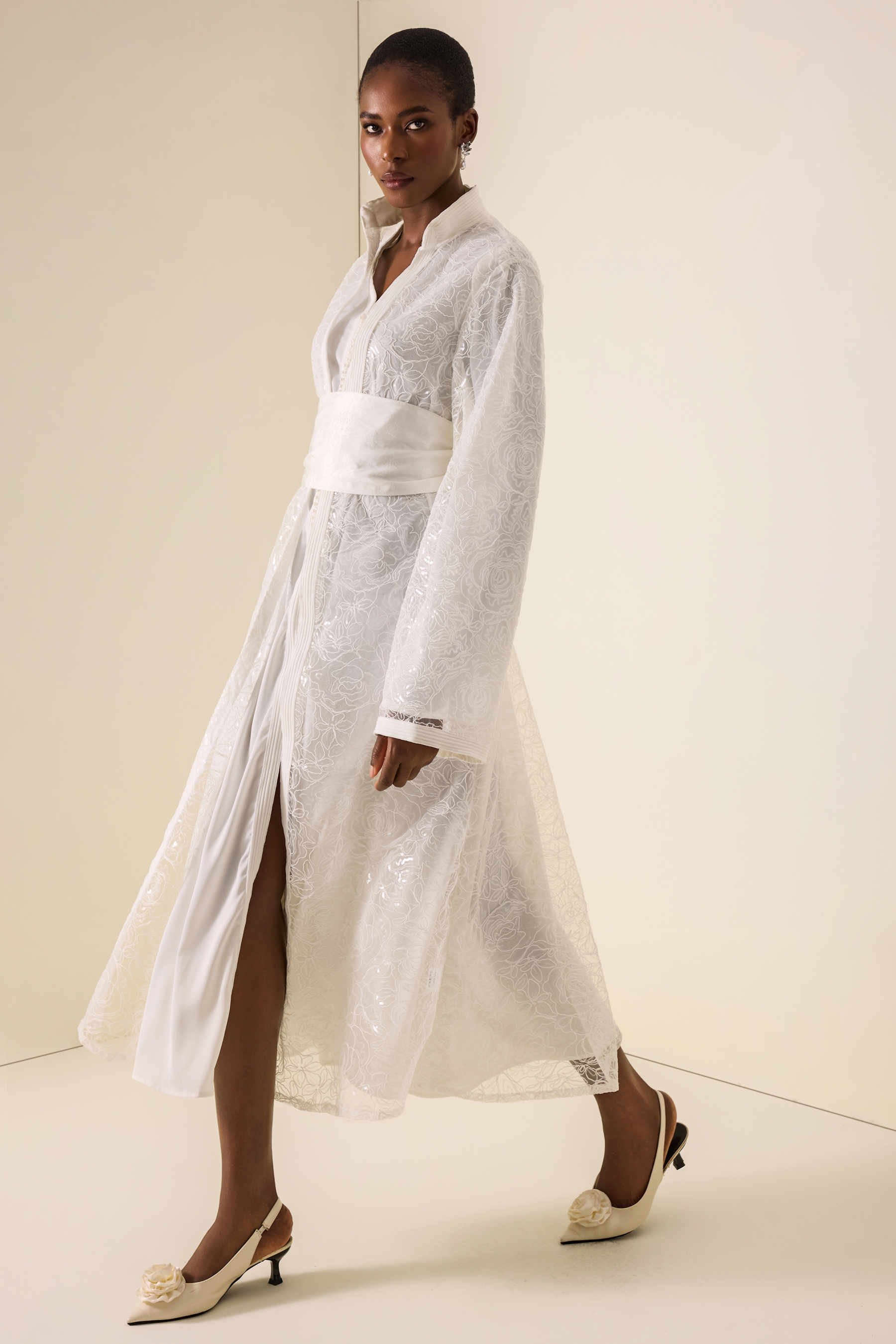 Lace Stand Collar Long Sleeve Maxi Dress