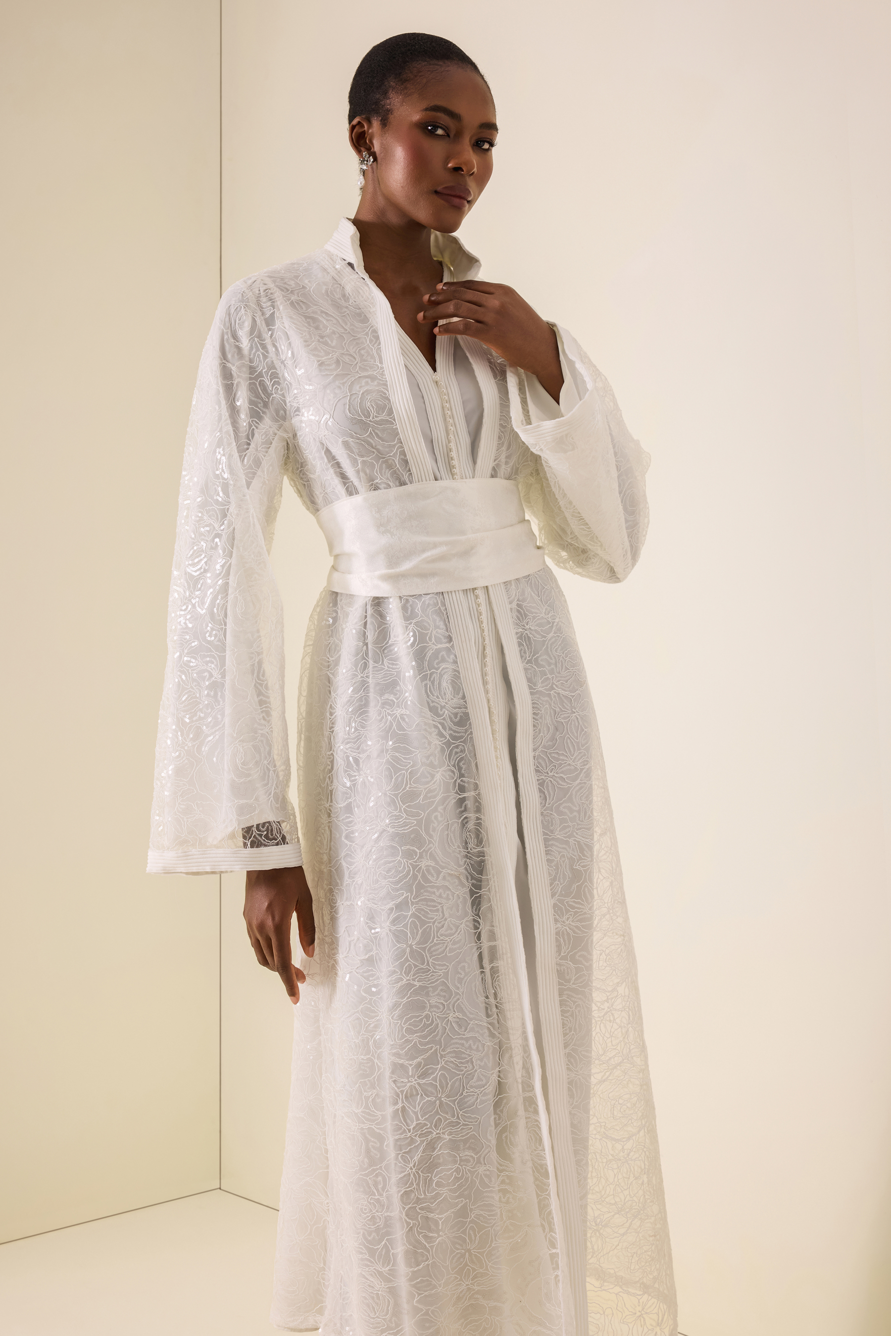 Lace Stand Collar Long Sleeve Maxi Dress