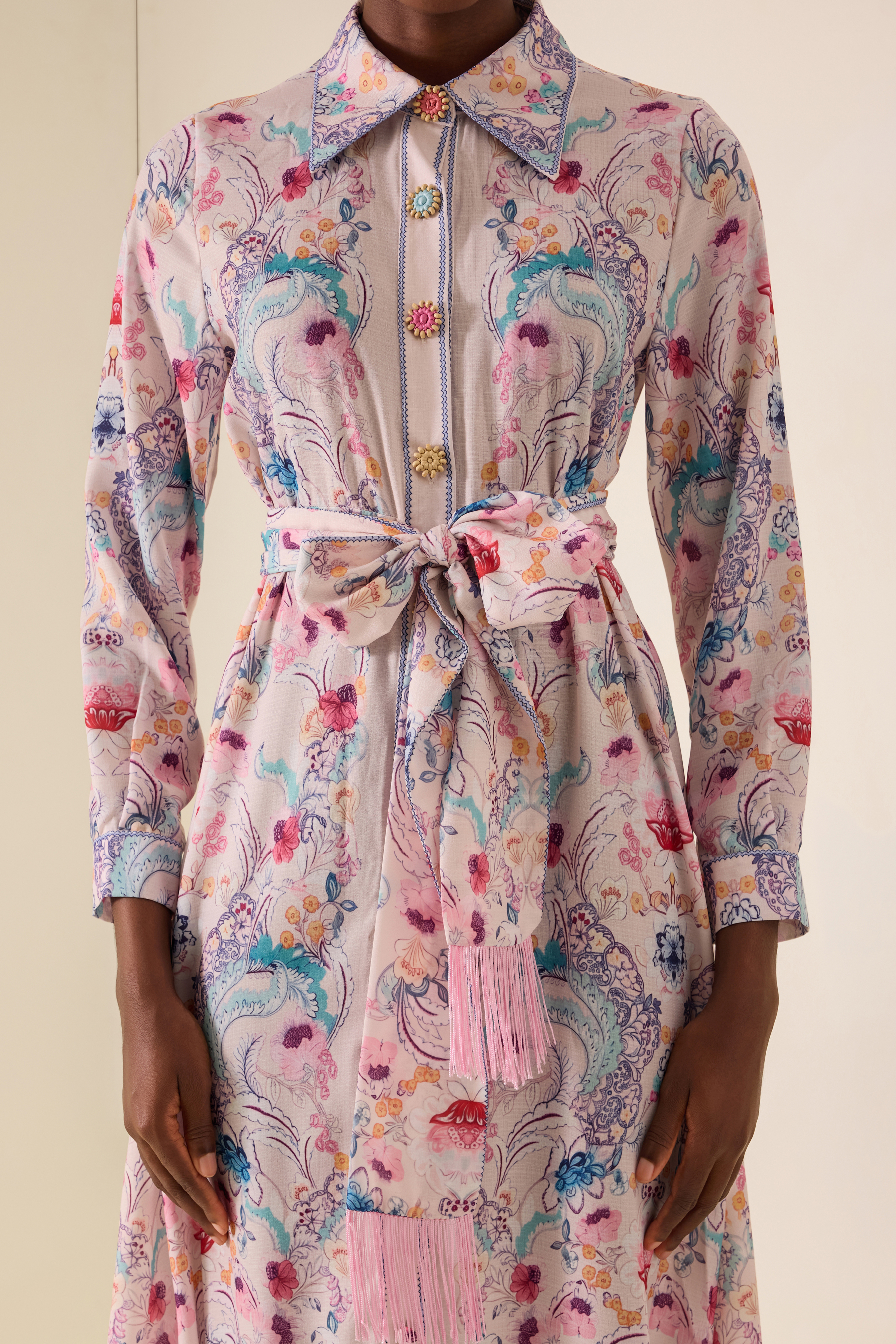 Paisley Print Tassel Button Midi Dress