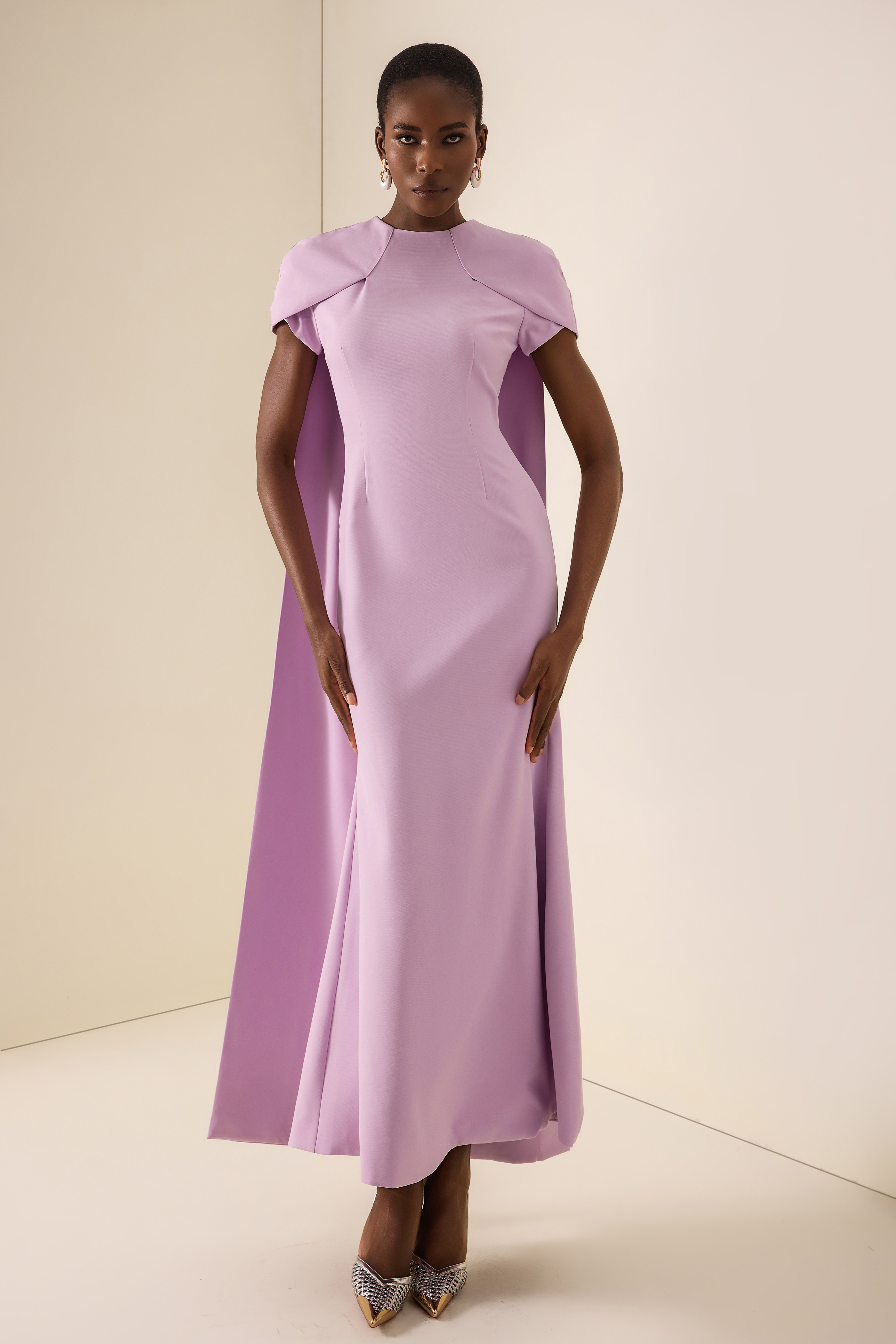 Capelet Sleeve Cape Gown Maxi Dress