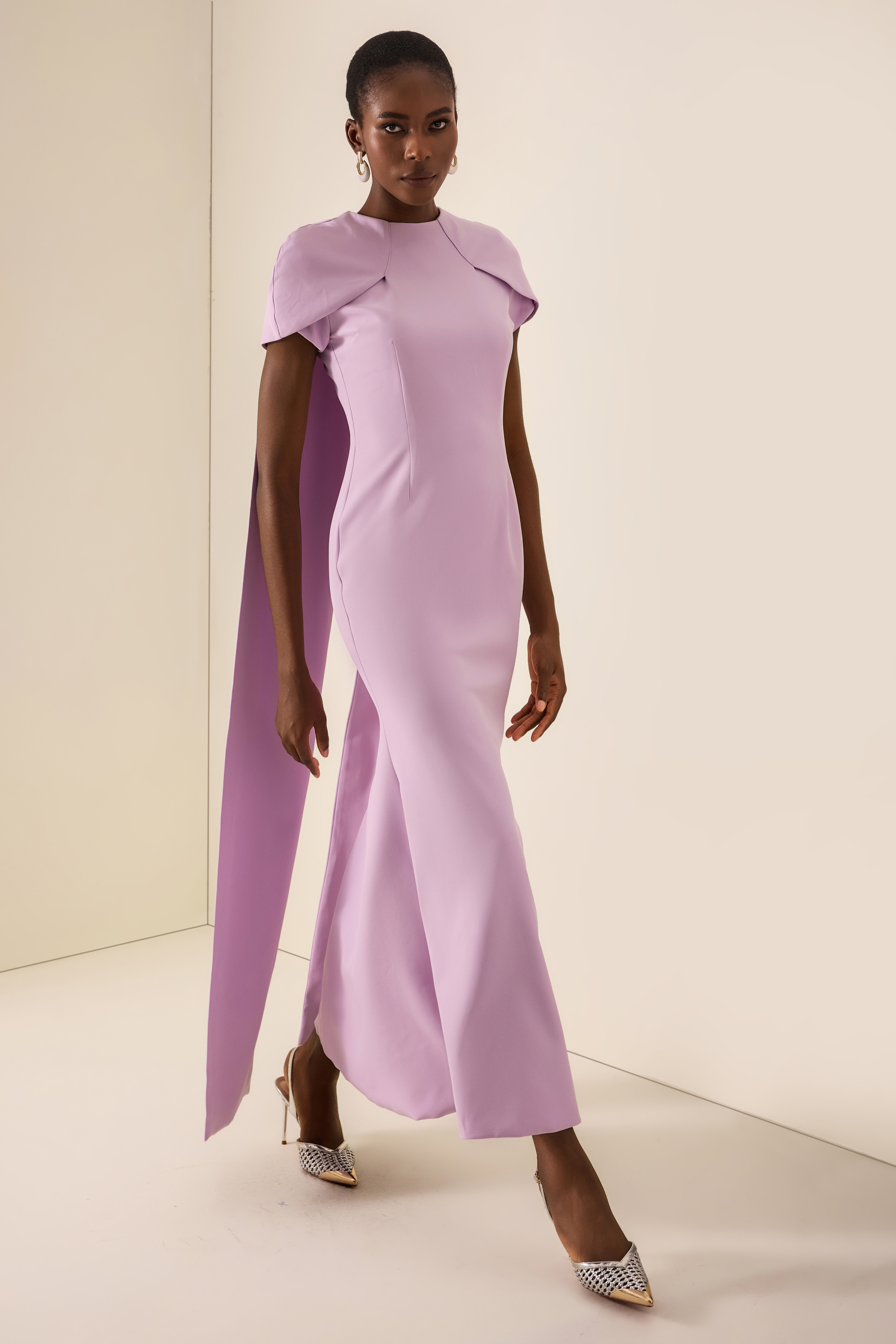 Capelet Sleeve Cape Gown Maxi Dress