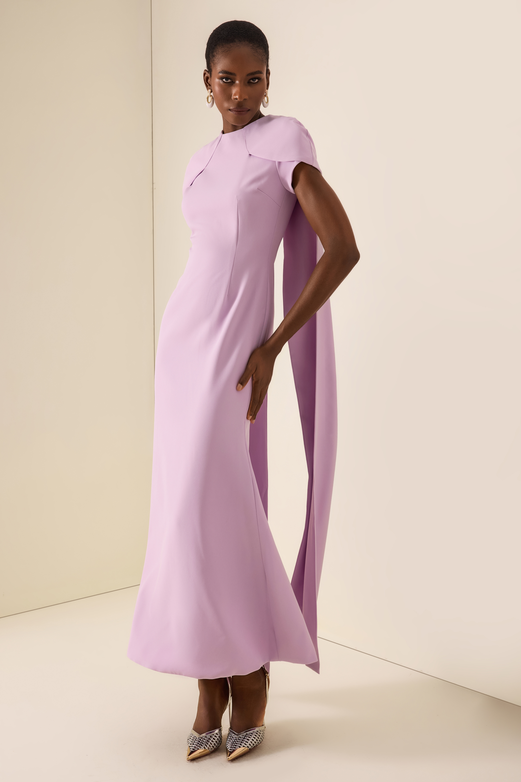 Capelet Sleeve Cape Gown Maxi Dress