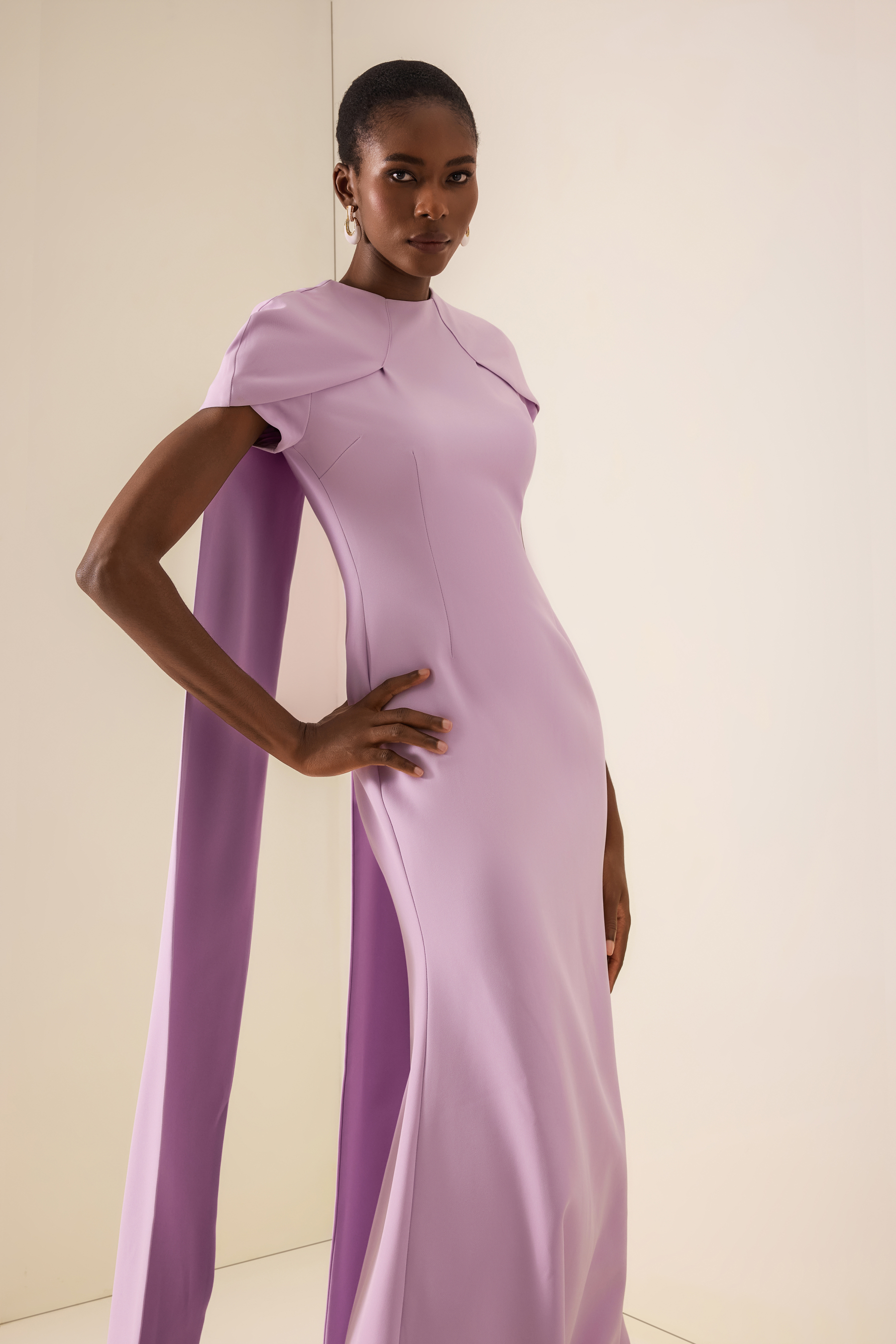 Capelet Sleeve Cape Gown Maxi Dress