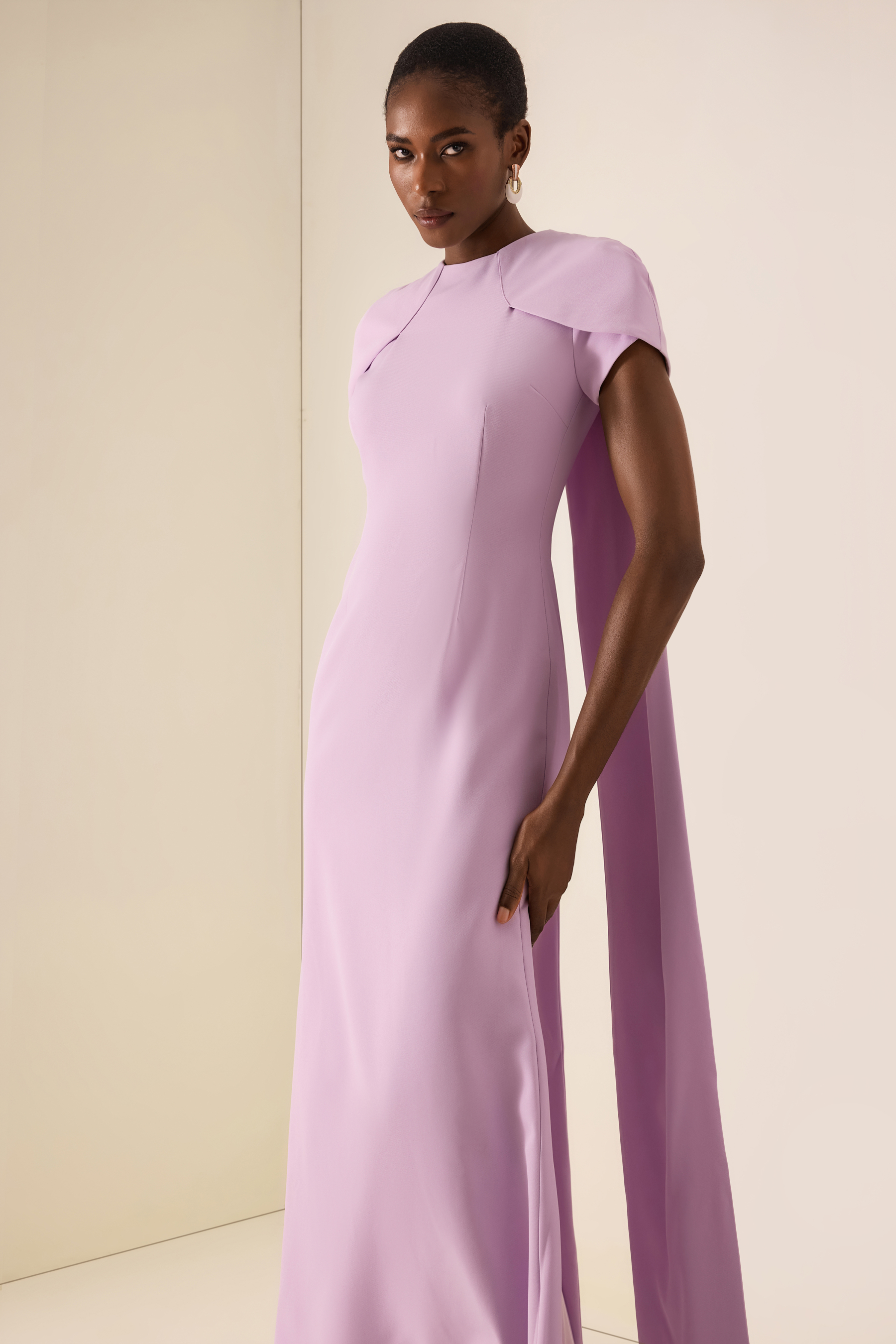 Capelet Sleeve Cape Gown Maxi Dress