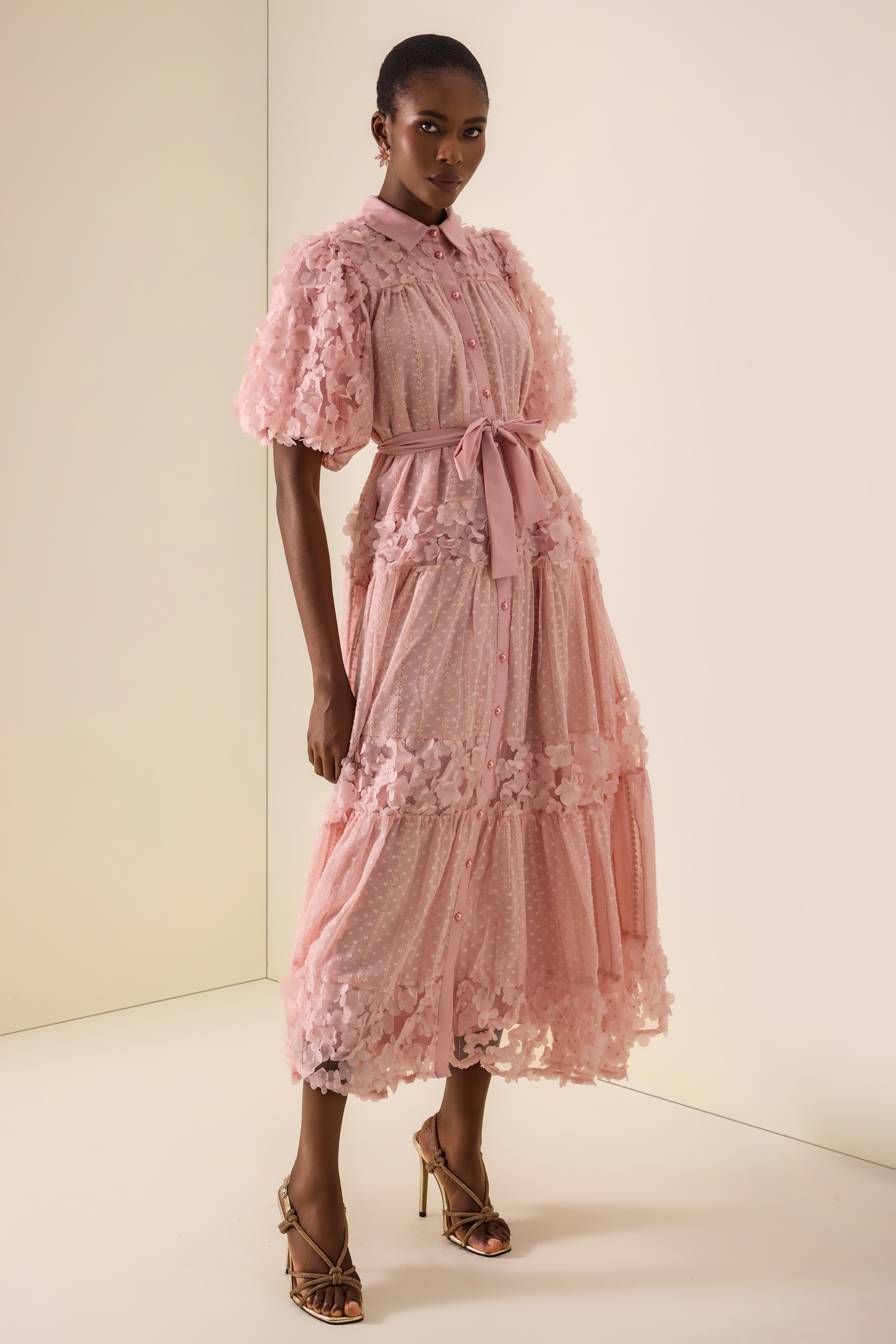 3D Flower Burn-Out Embroidered Maxi Dress