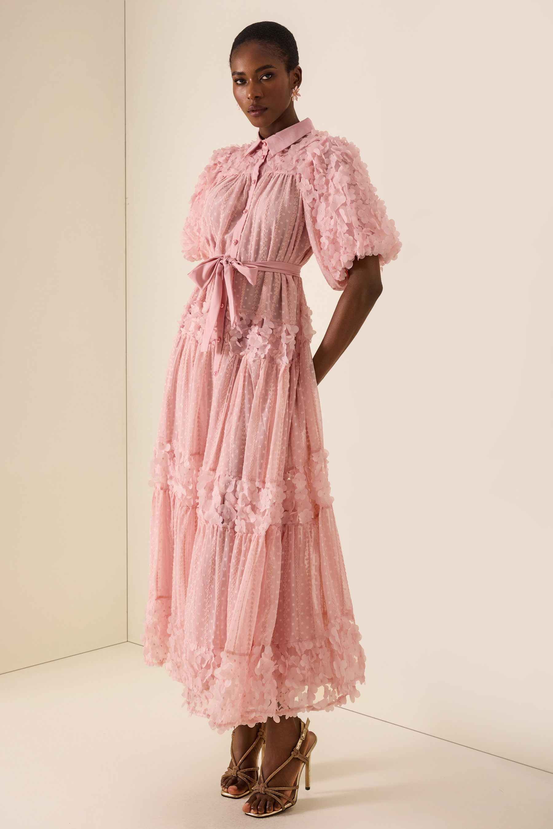 3D Flower Burn-Out Embroidered Maxi Dress