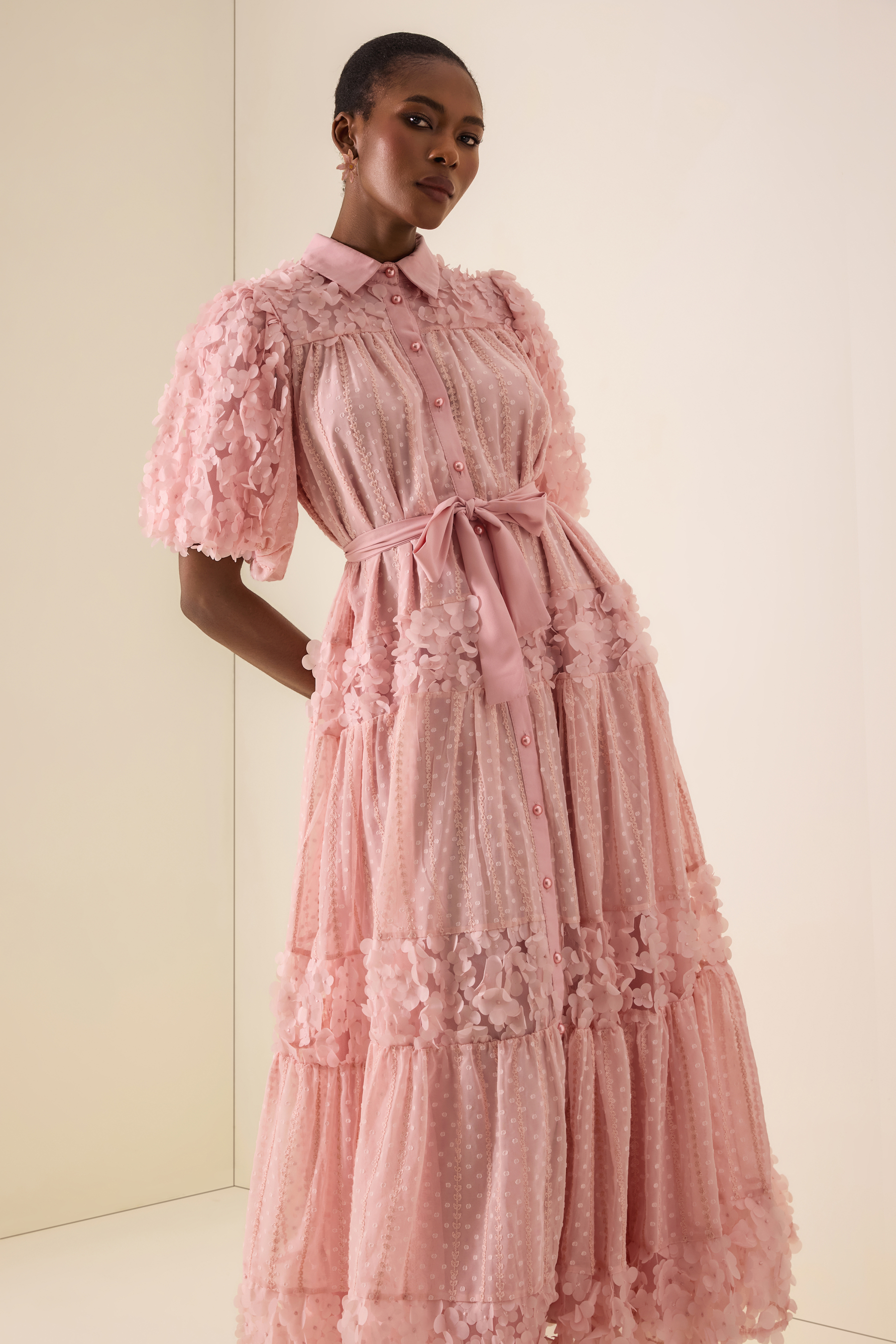 3D Flower Burn-Out Embroidered Maxi Dress