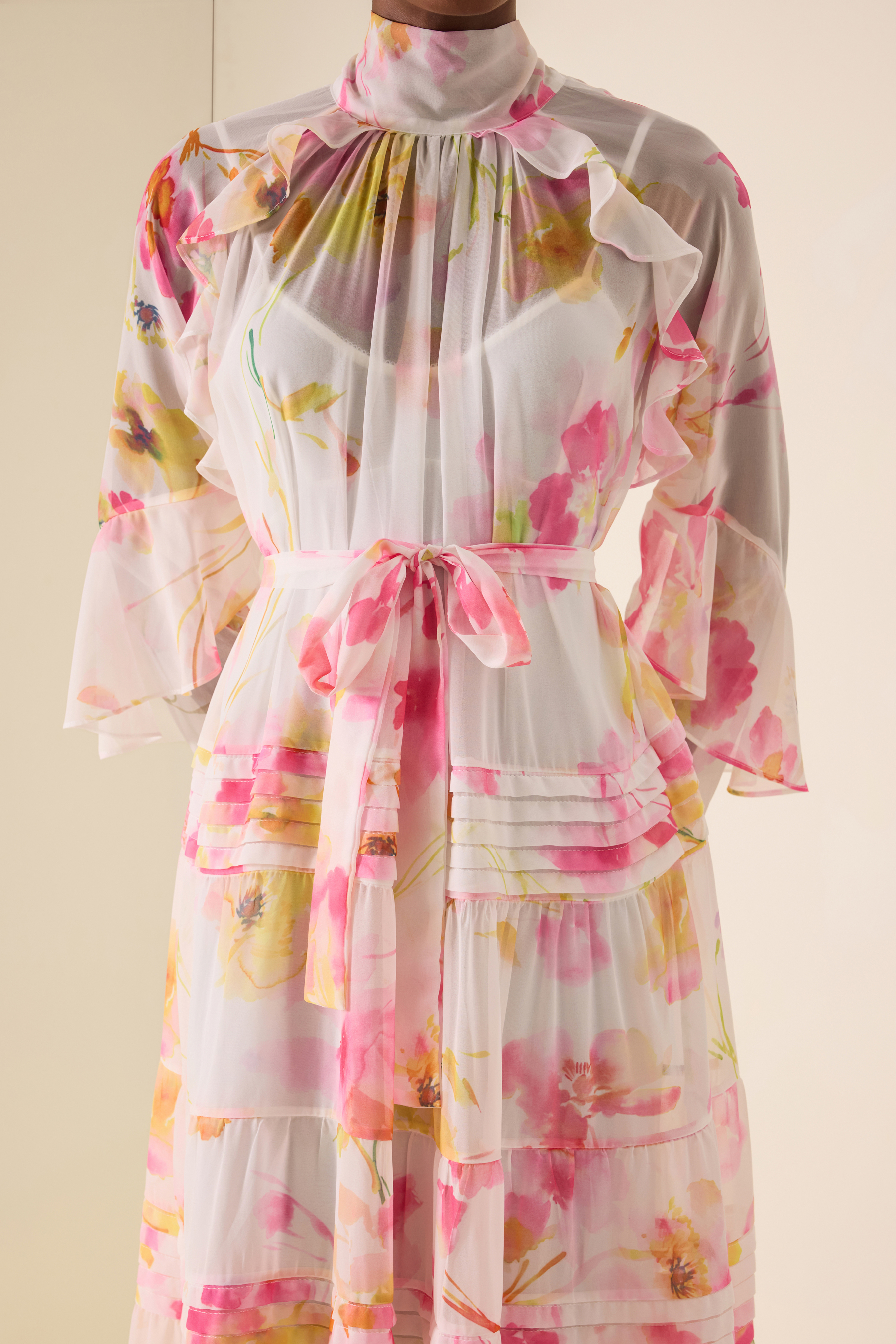 Floral Pleated Frill Midi Dress