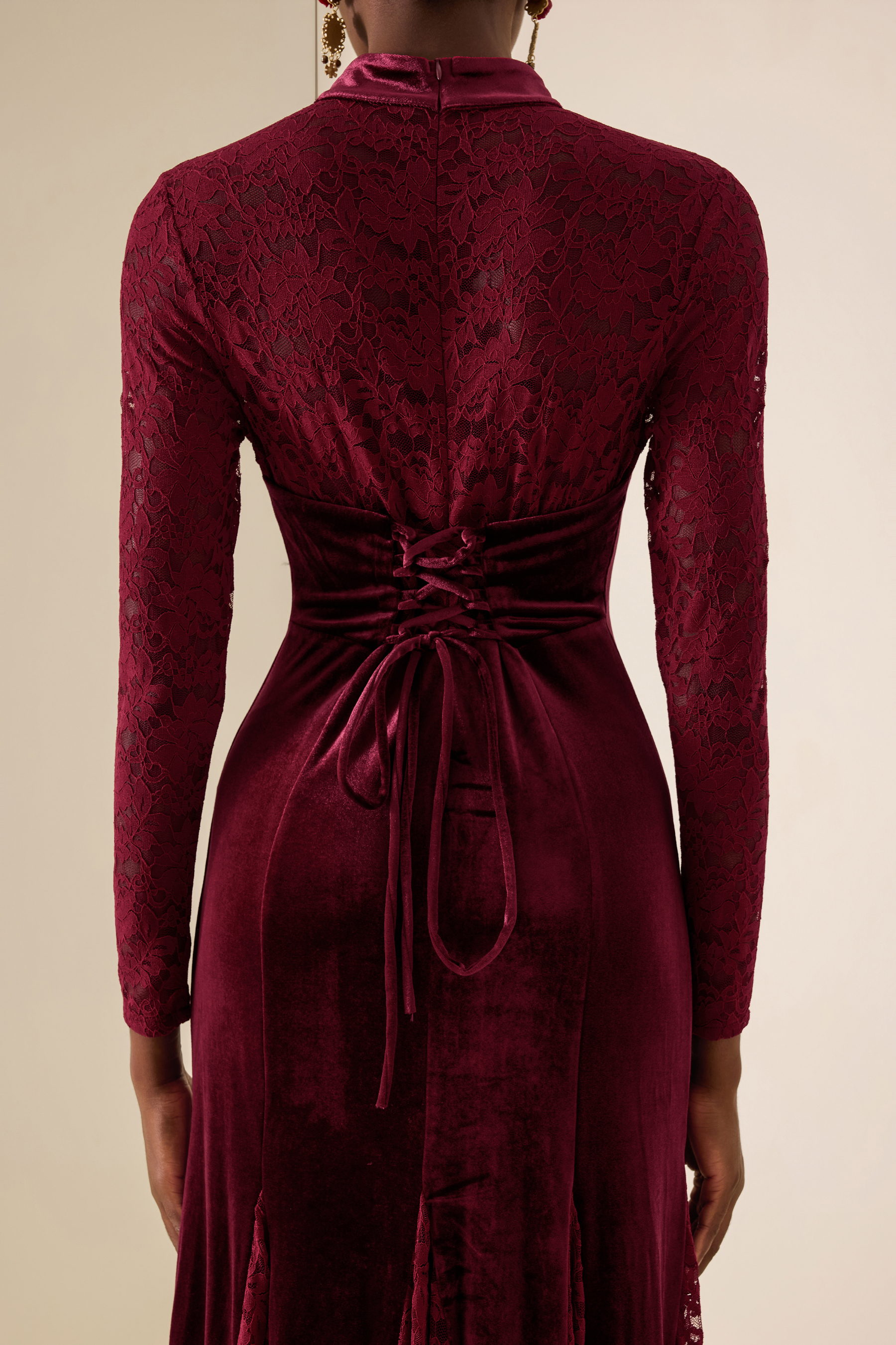 Lace Splicing Velvet Maxi Dress