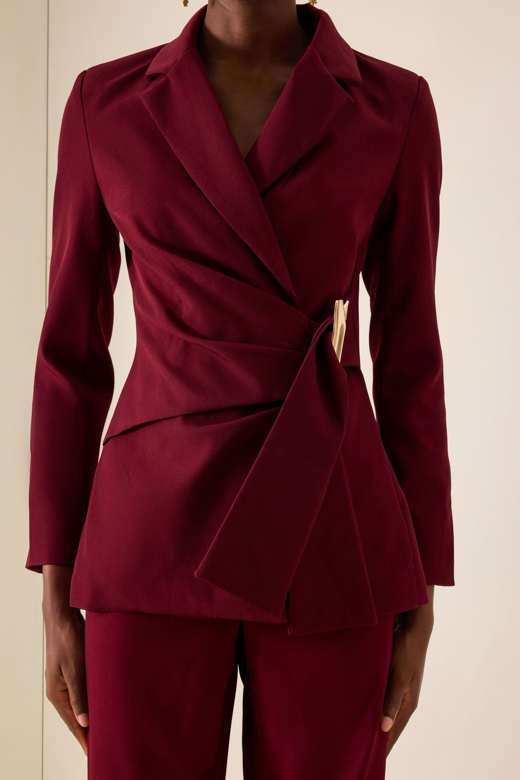 Metal Decorations Ruched Blazer & Pants Set
