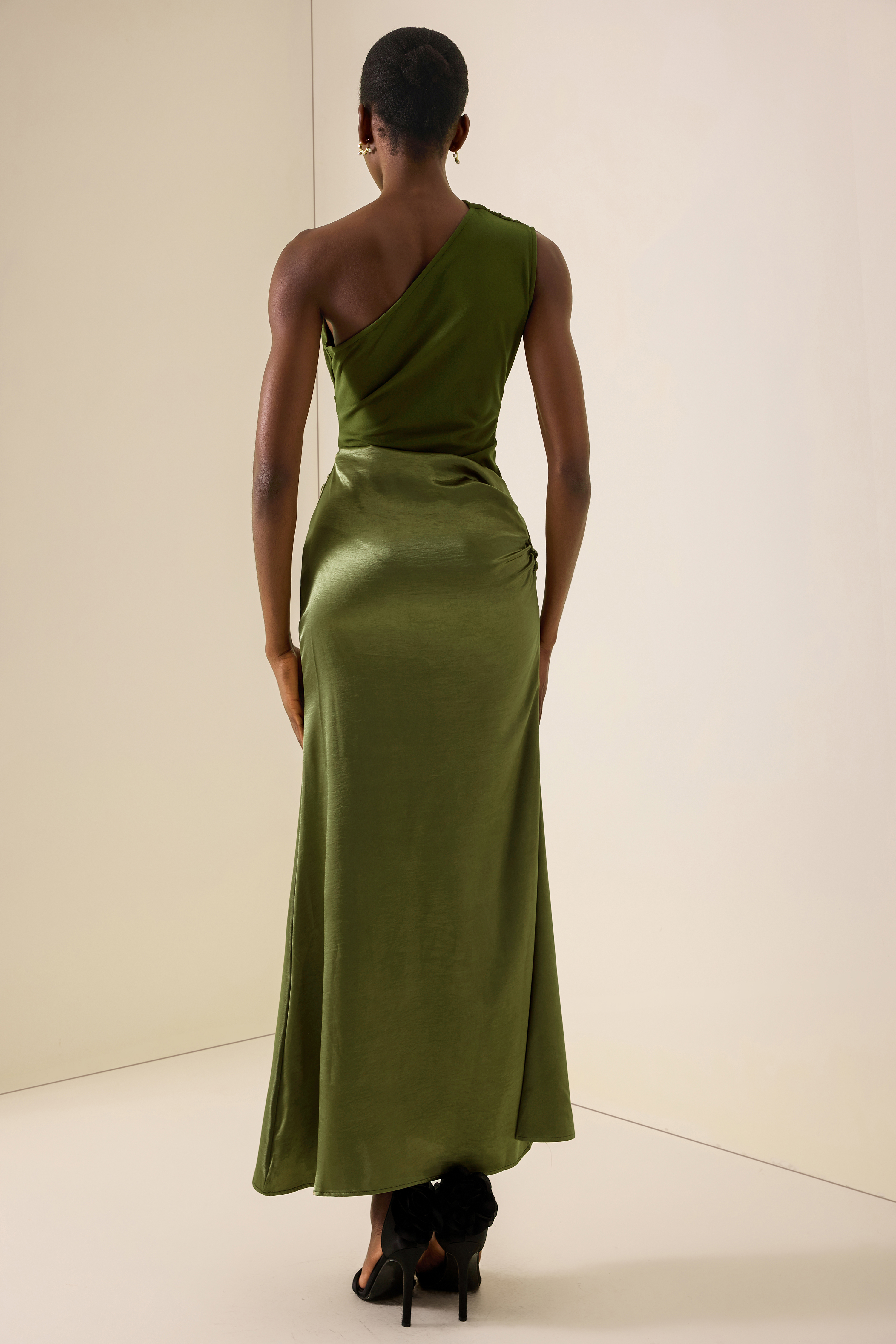 One Shoulder Pleat Maxi Dress
