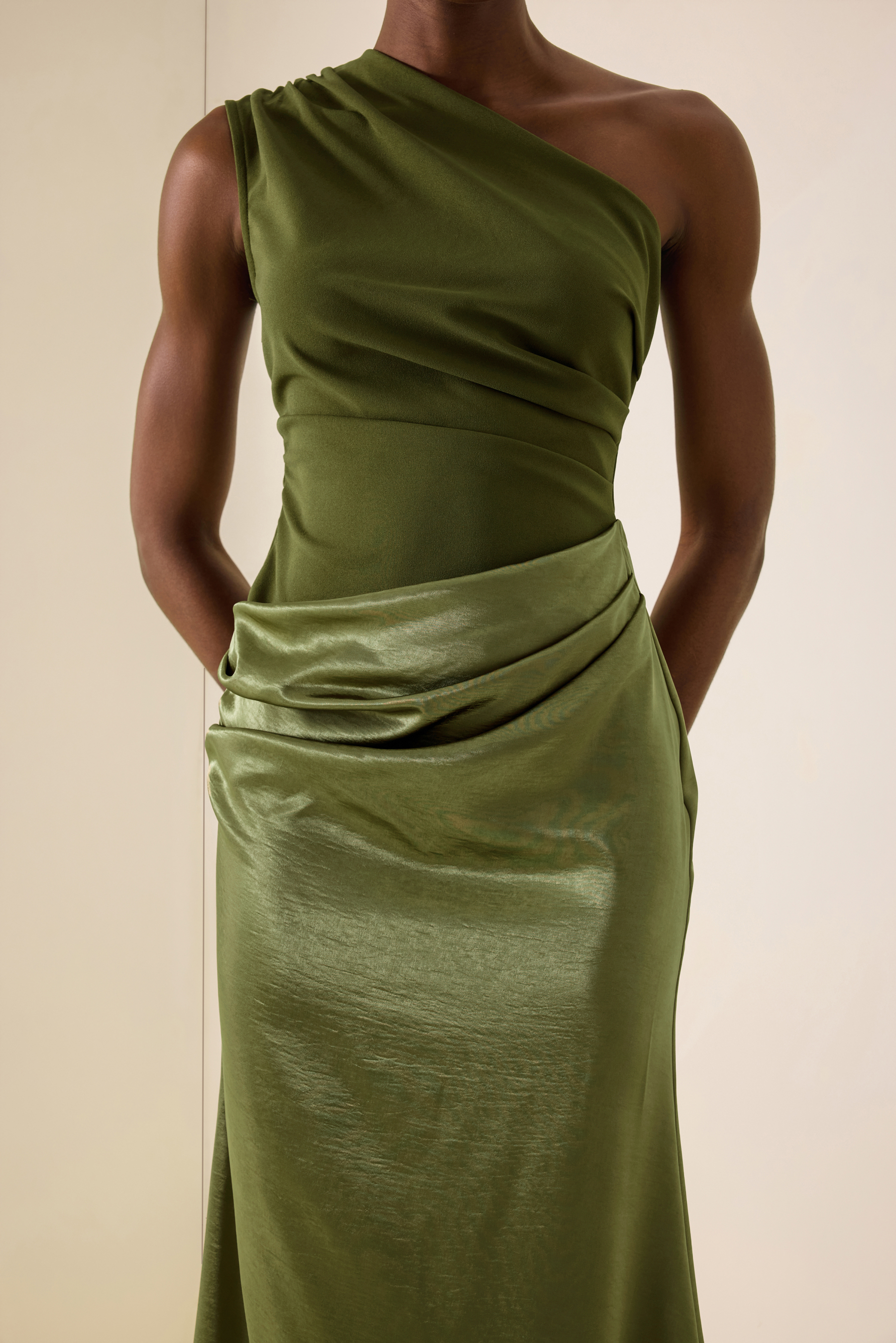 One Shoulder Pleat Maxi Dress