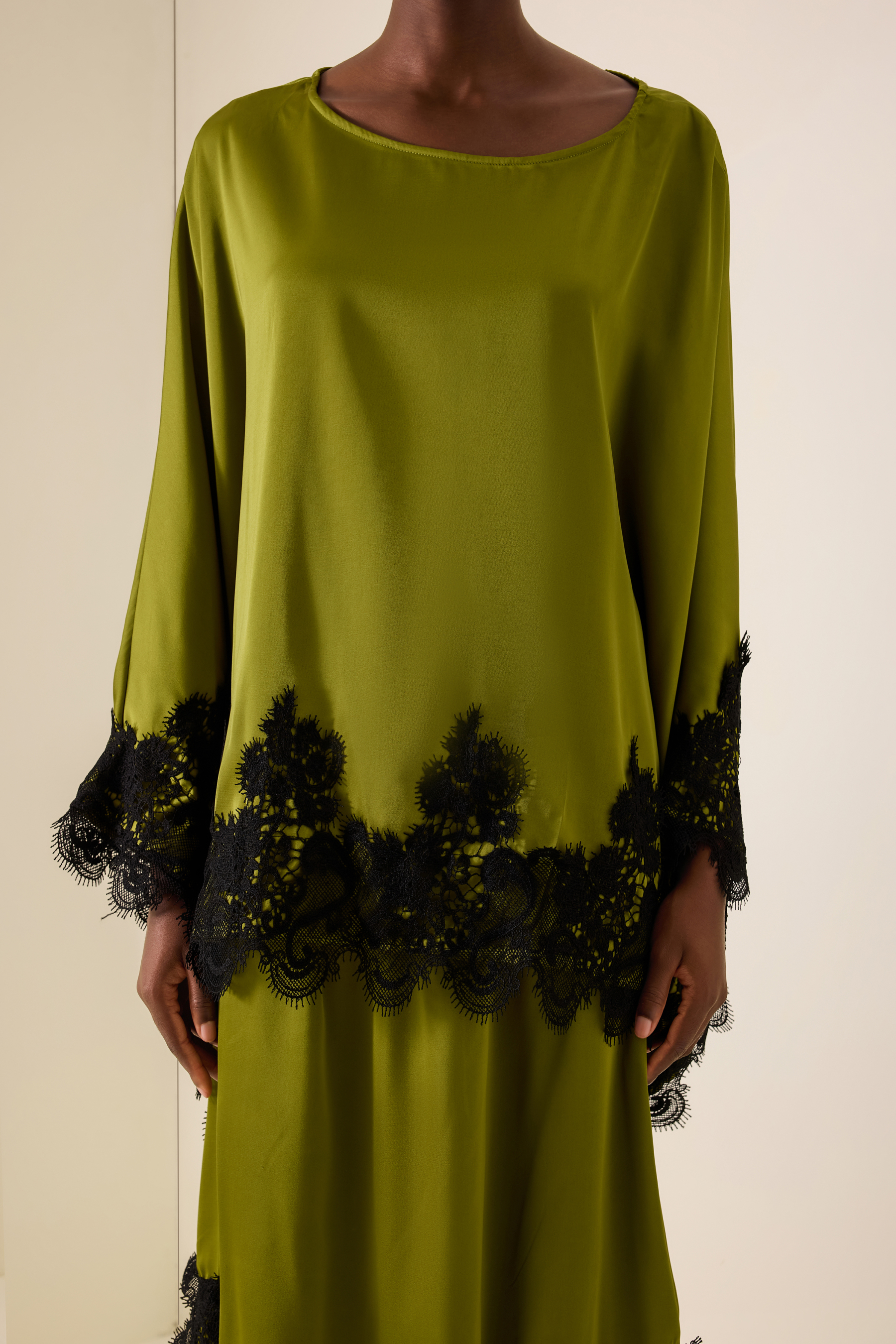 Lace Skew Collar Batwing Sleeve Top & Mid Waist Maxi Skirt Set