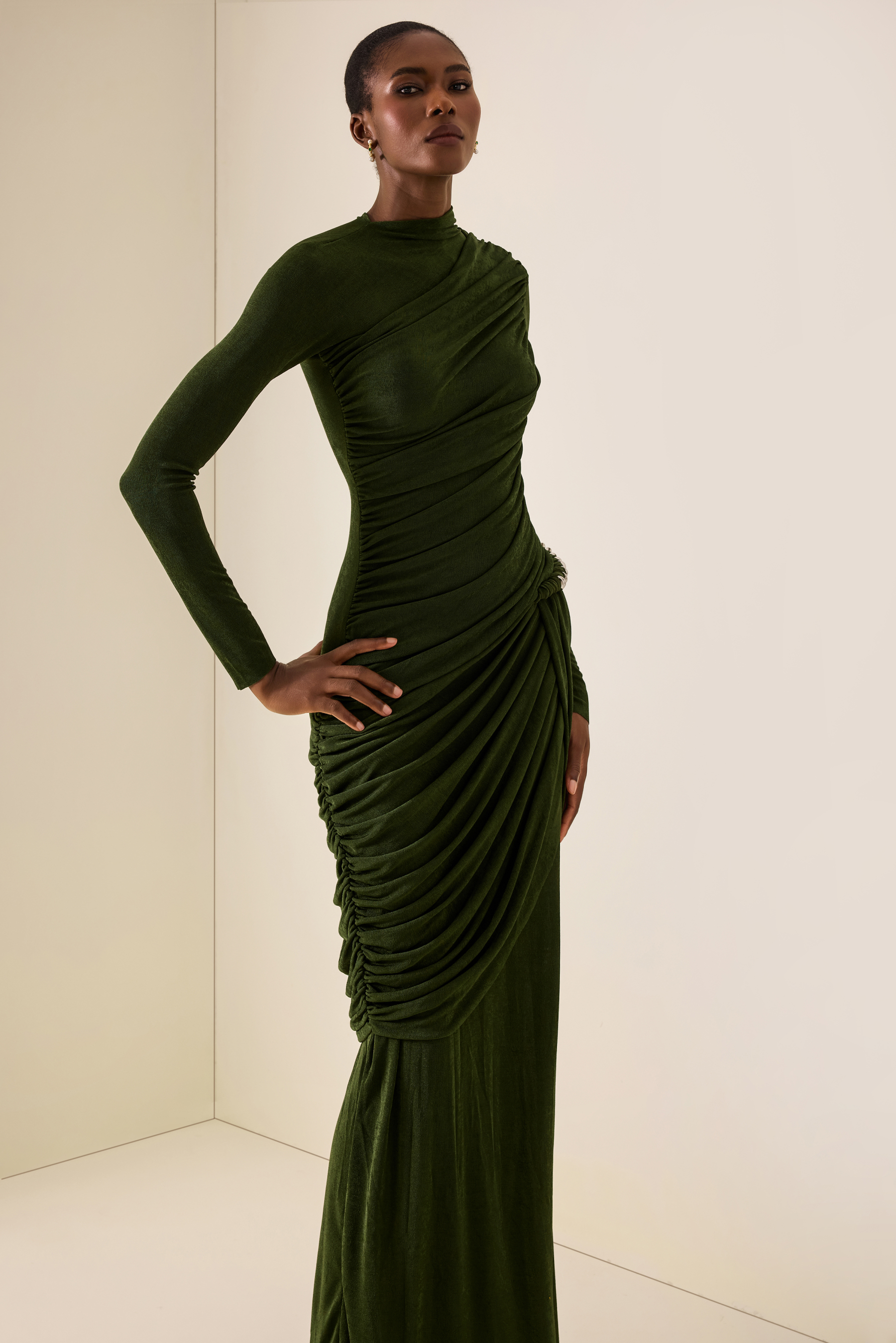 Metal Decorations High Neck Gathering Maxi Dress