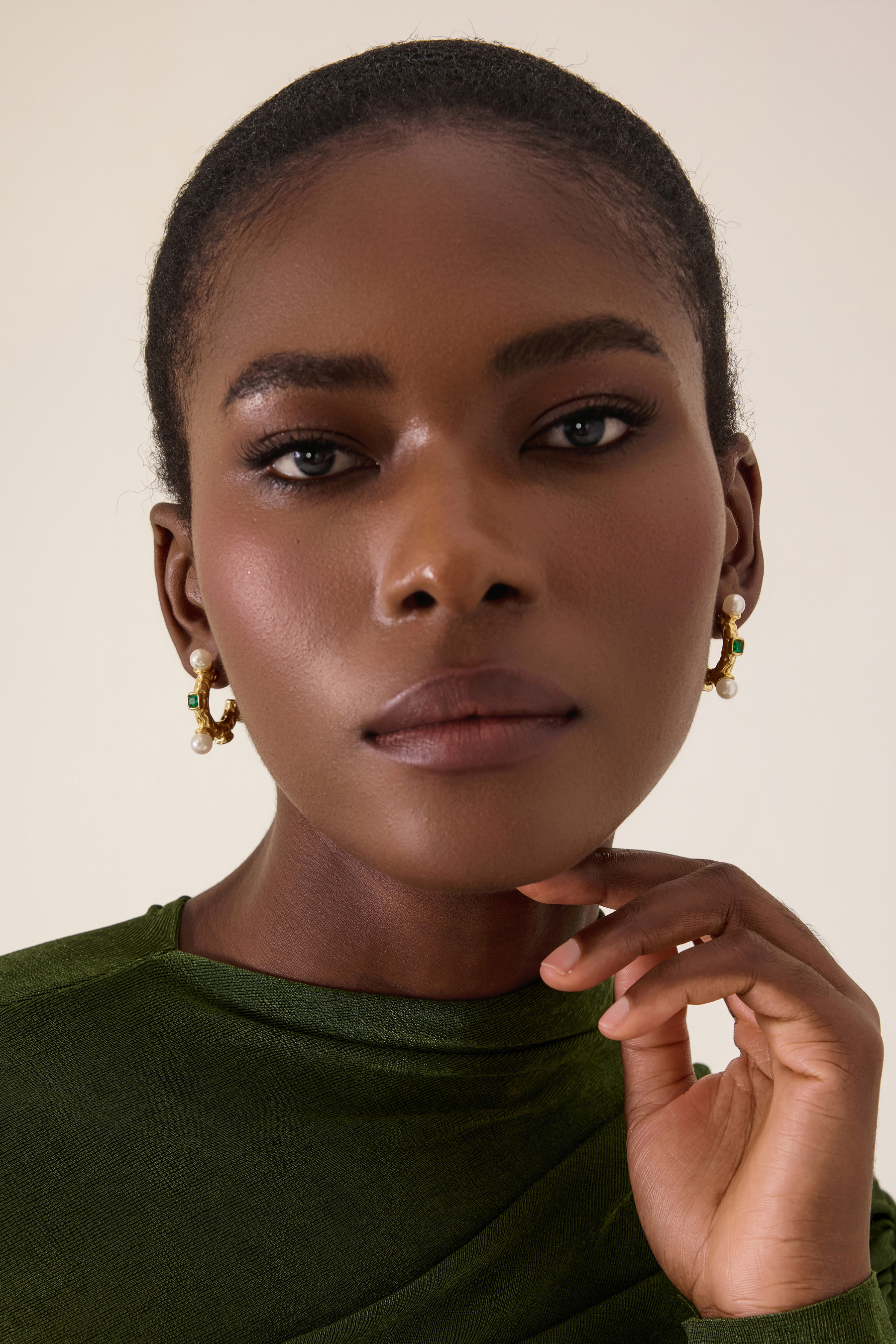 Gold Faux Pearl Textured Huggie Hoop Earrings