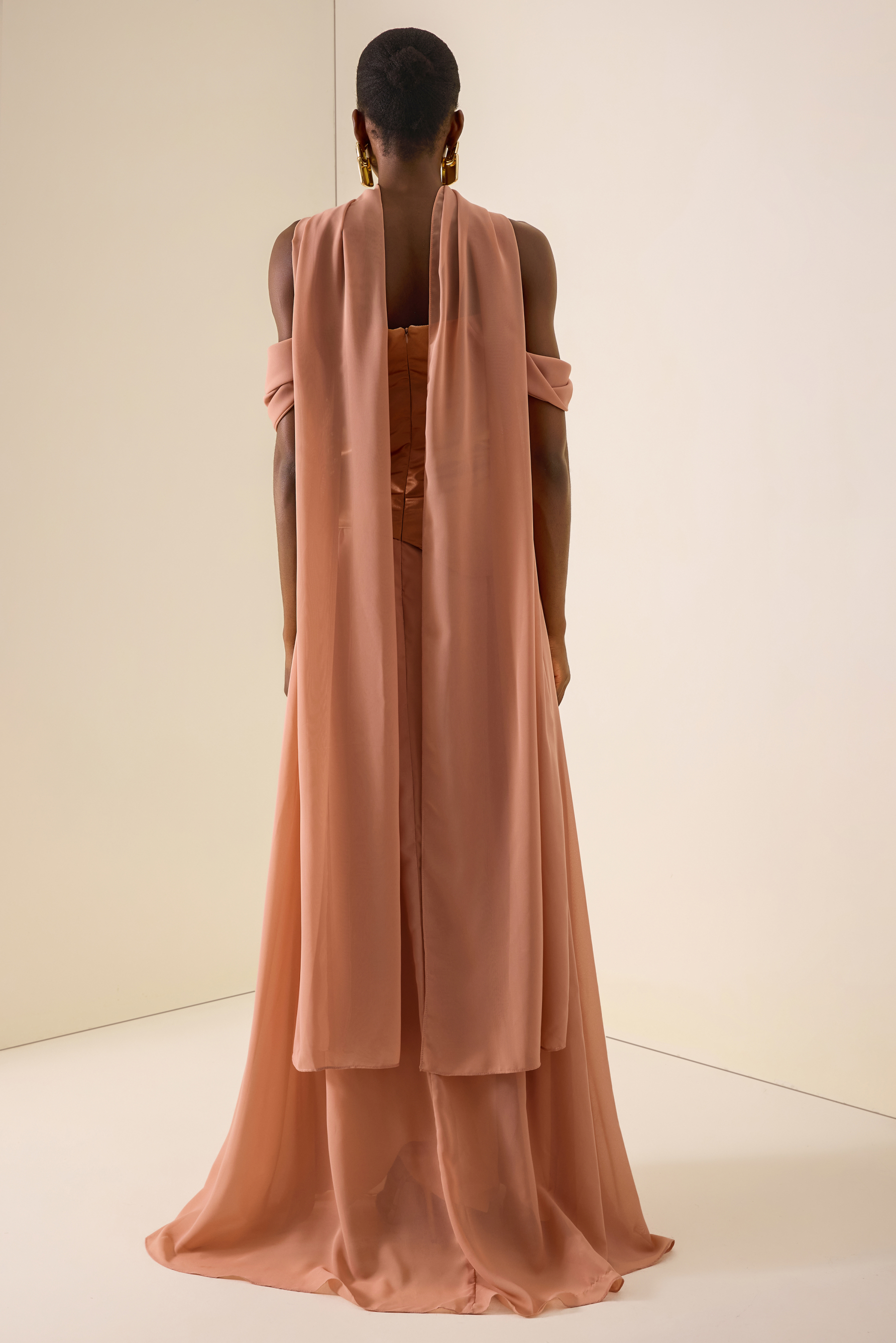 Ruched Off Shoulder Maxi Dress With Ribbon