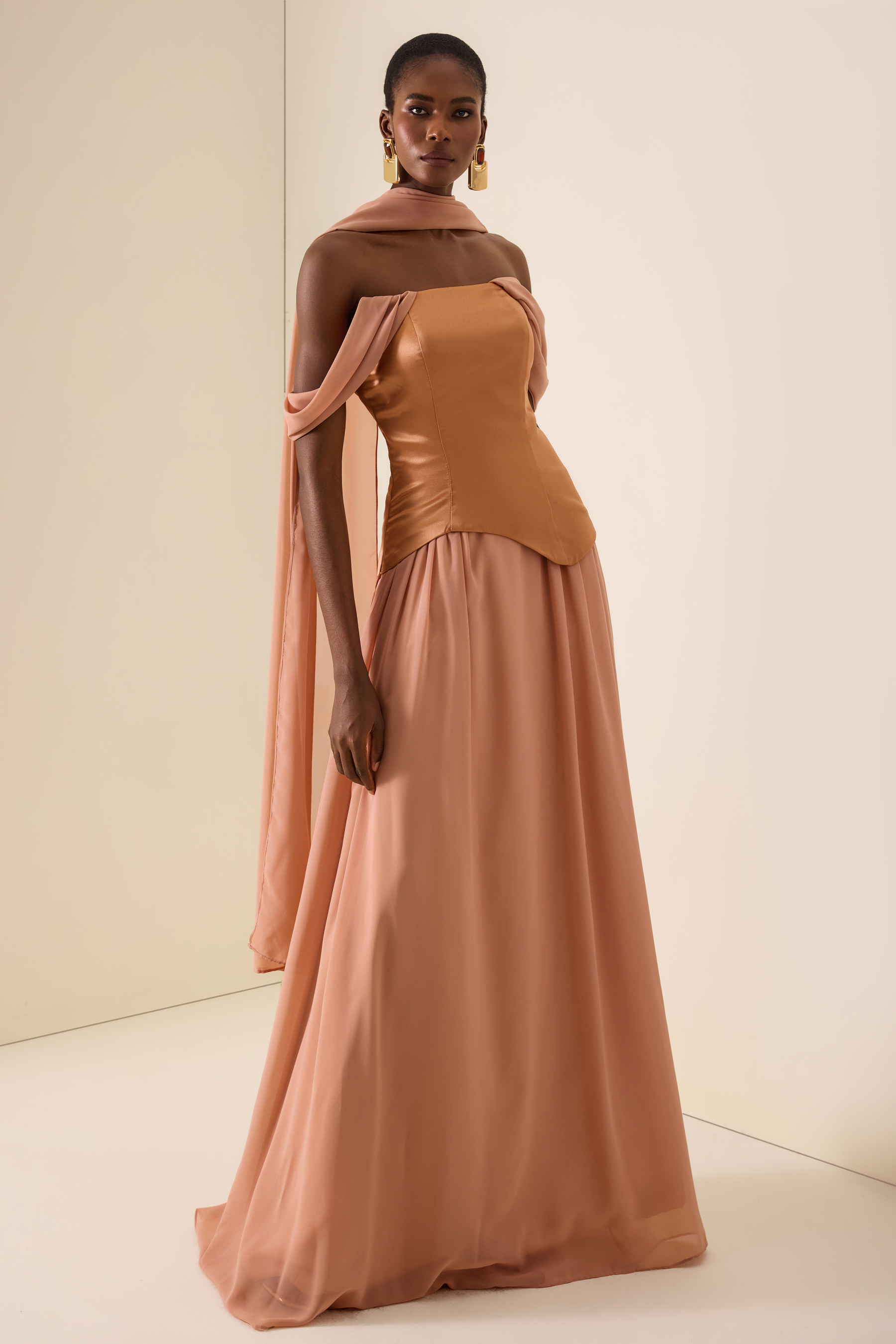 Ruched Off Shoulder Maxi Dress With Ribbon