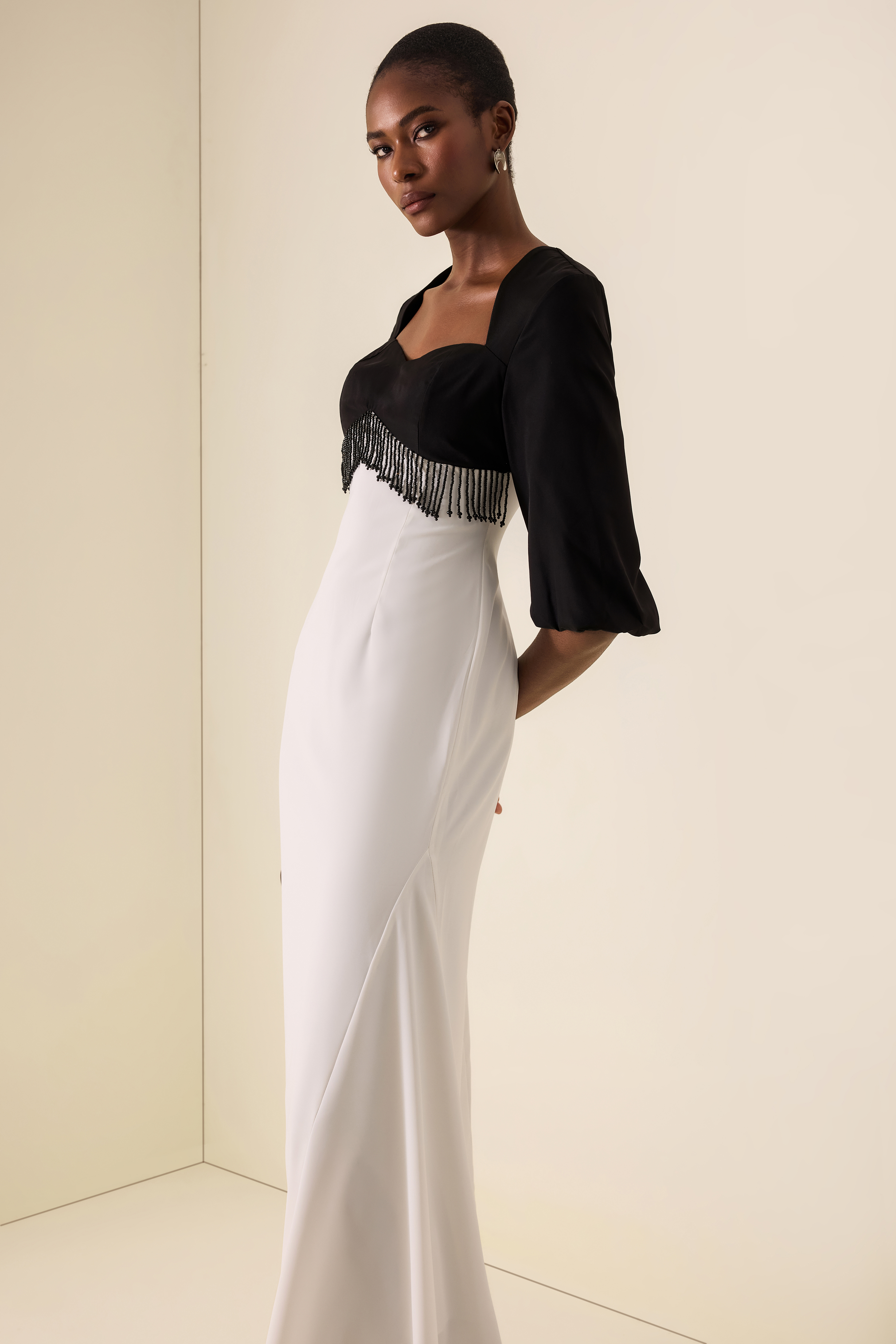 Sweetheart Neck Contrast Color Beaded Maxi Dress