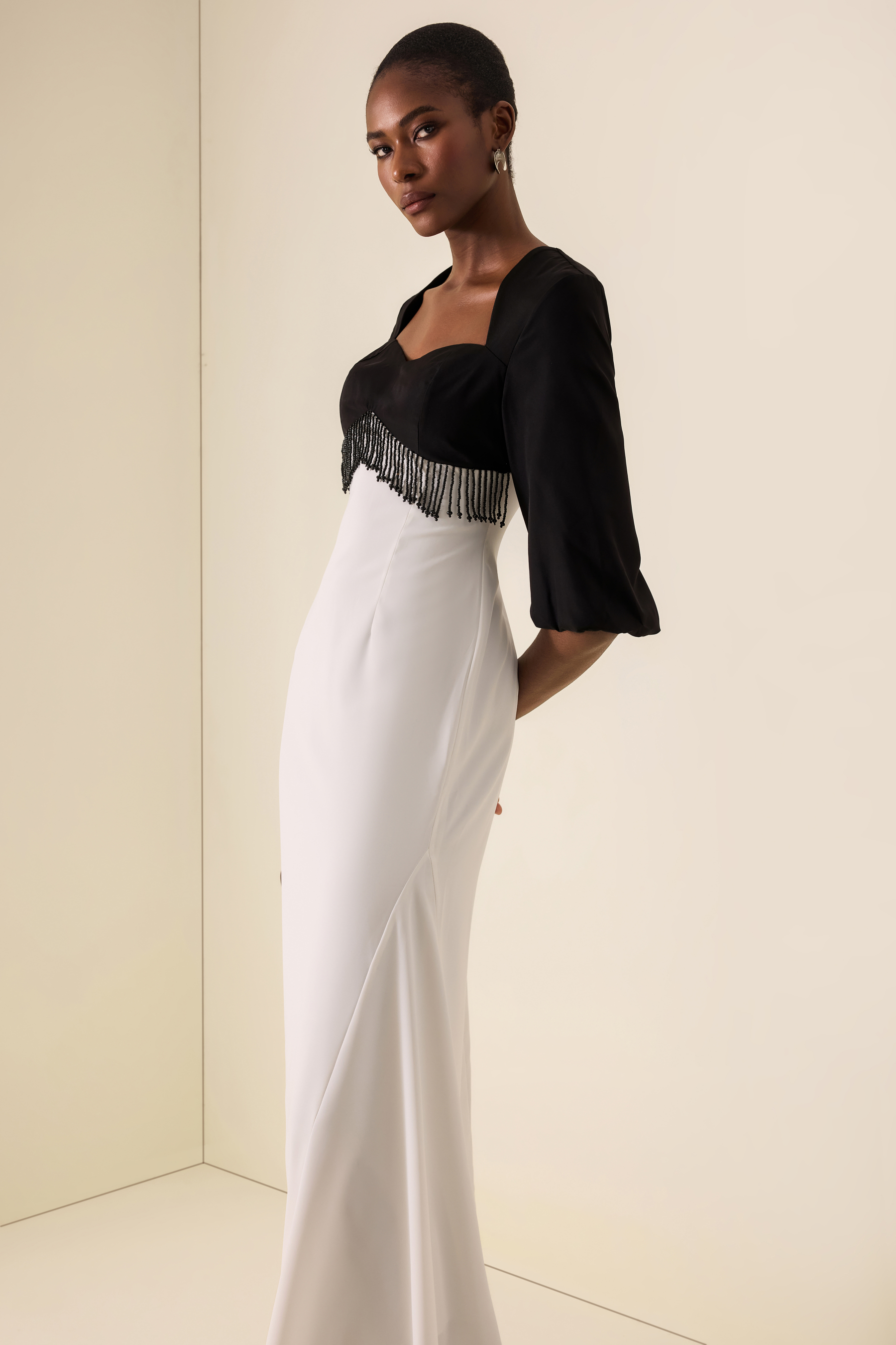 Sweetheart Neck Contrast Color Beaded Maxi Dress