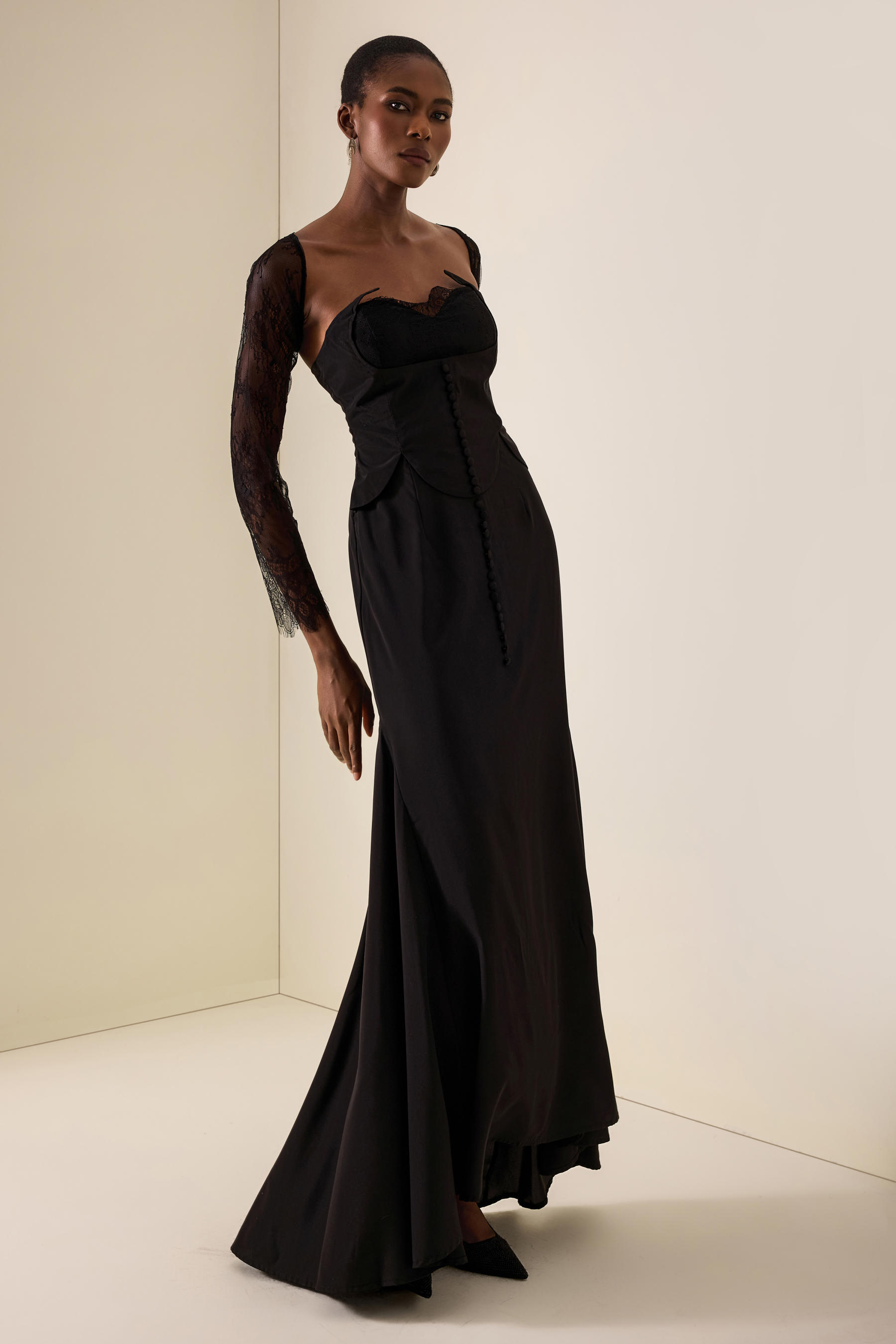 Lace Button With Capelet Midi Dress