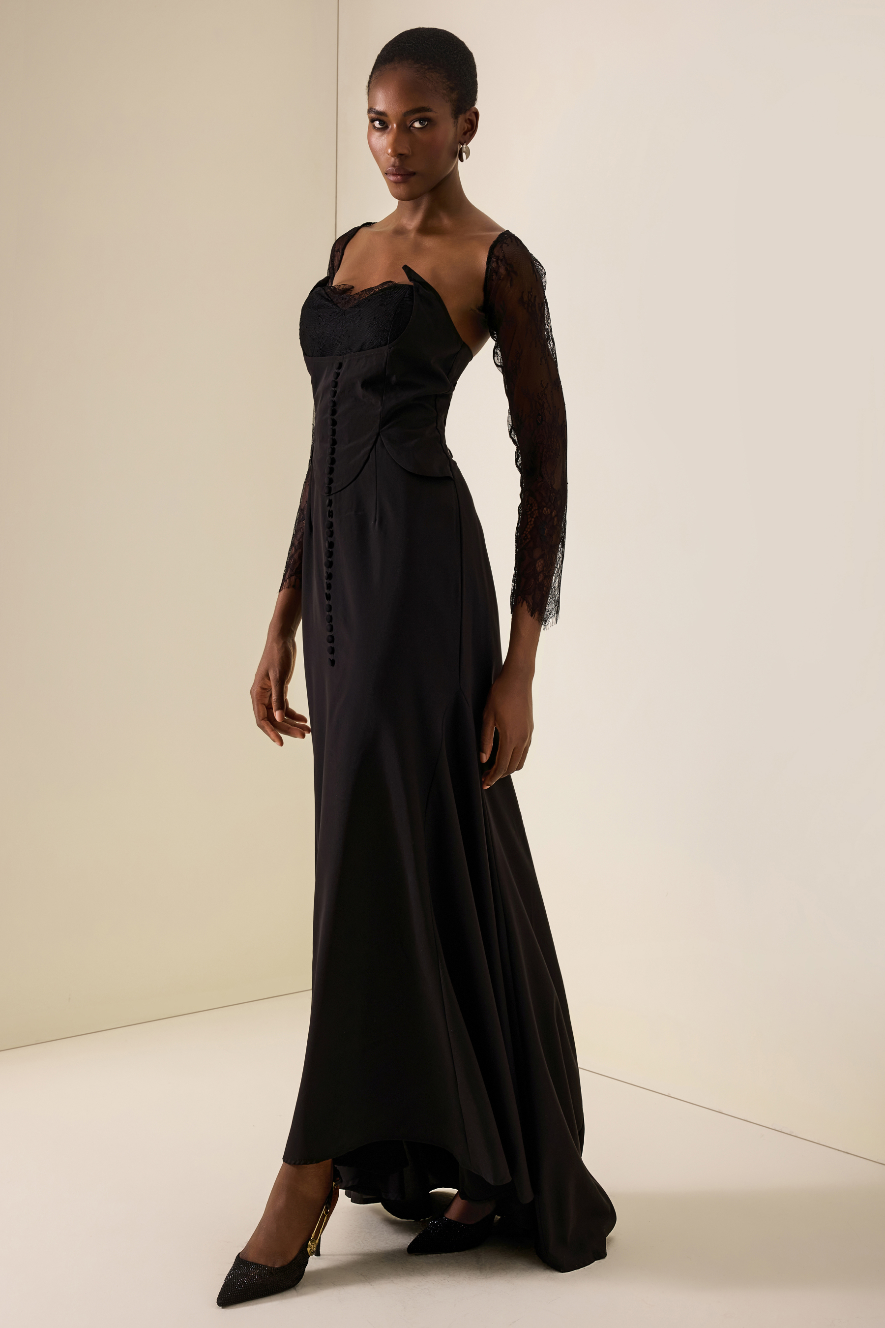 Lace Button With Capelet Midi Dress