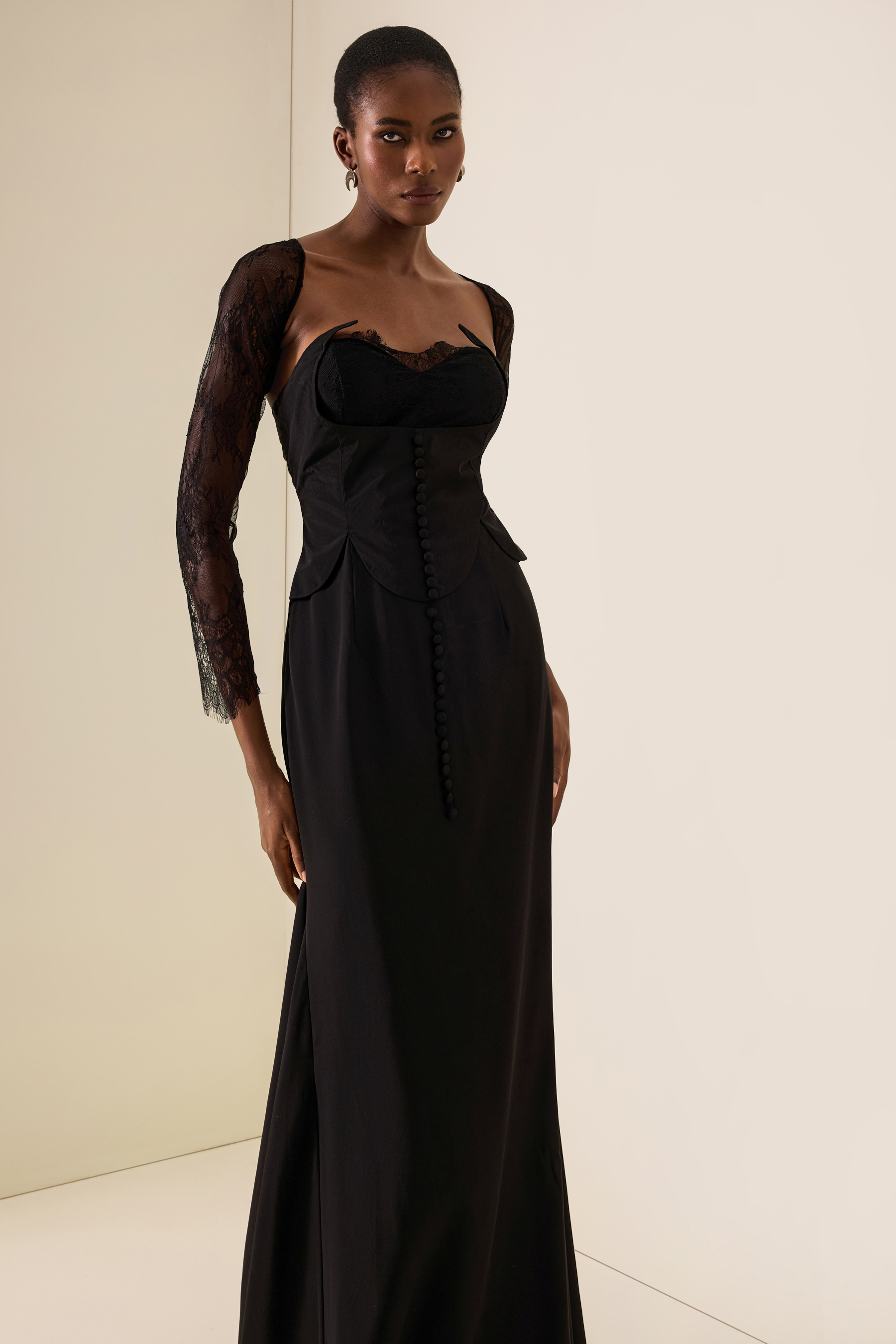 Lace Button With Capelet Midi Dress