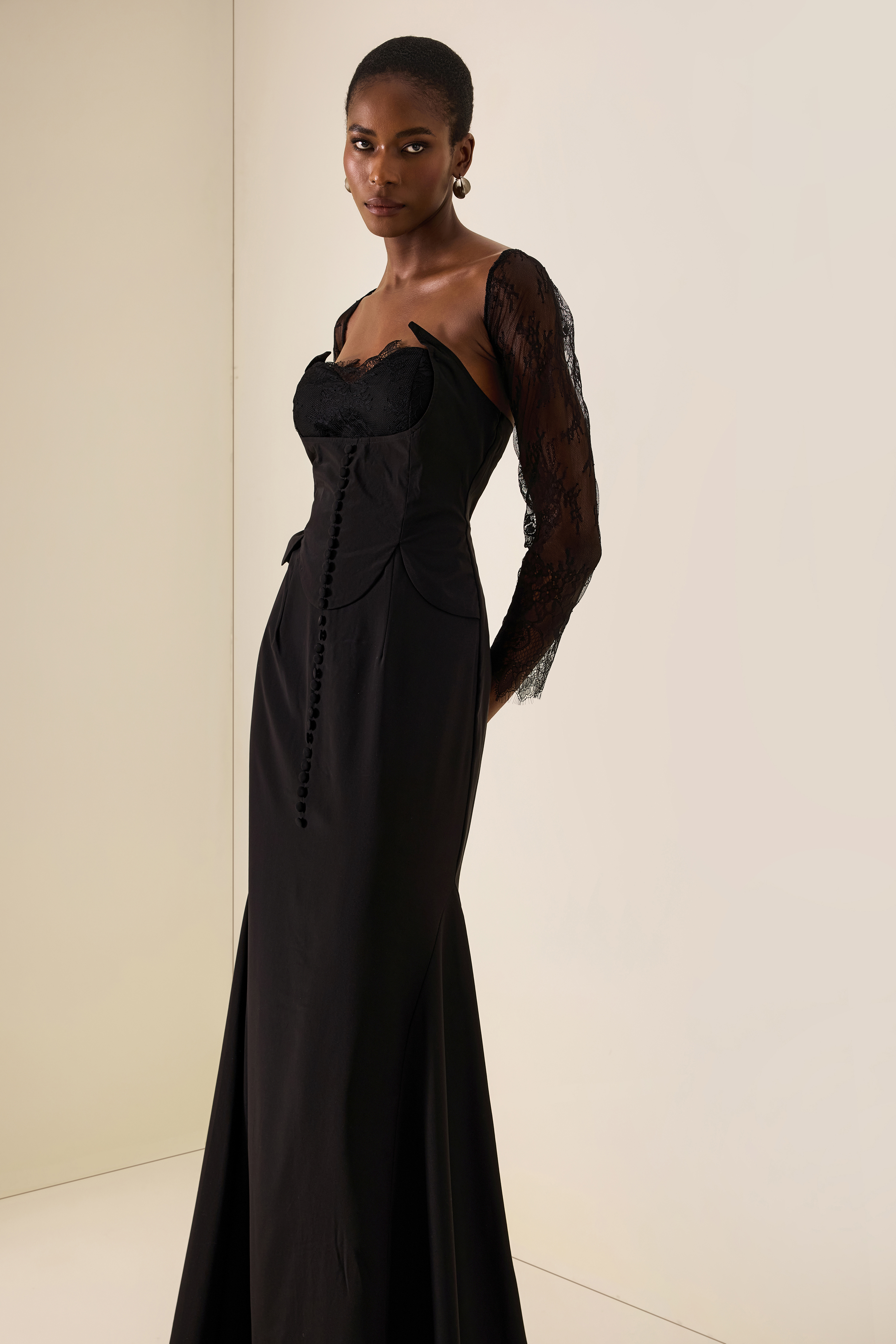Lace Button With Capelet Midi Dress