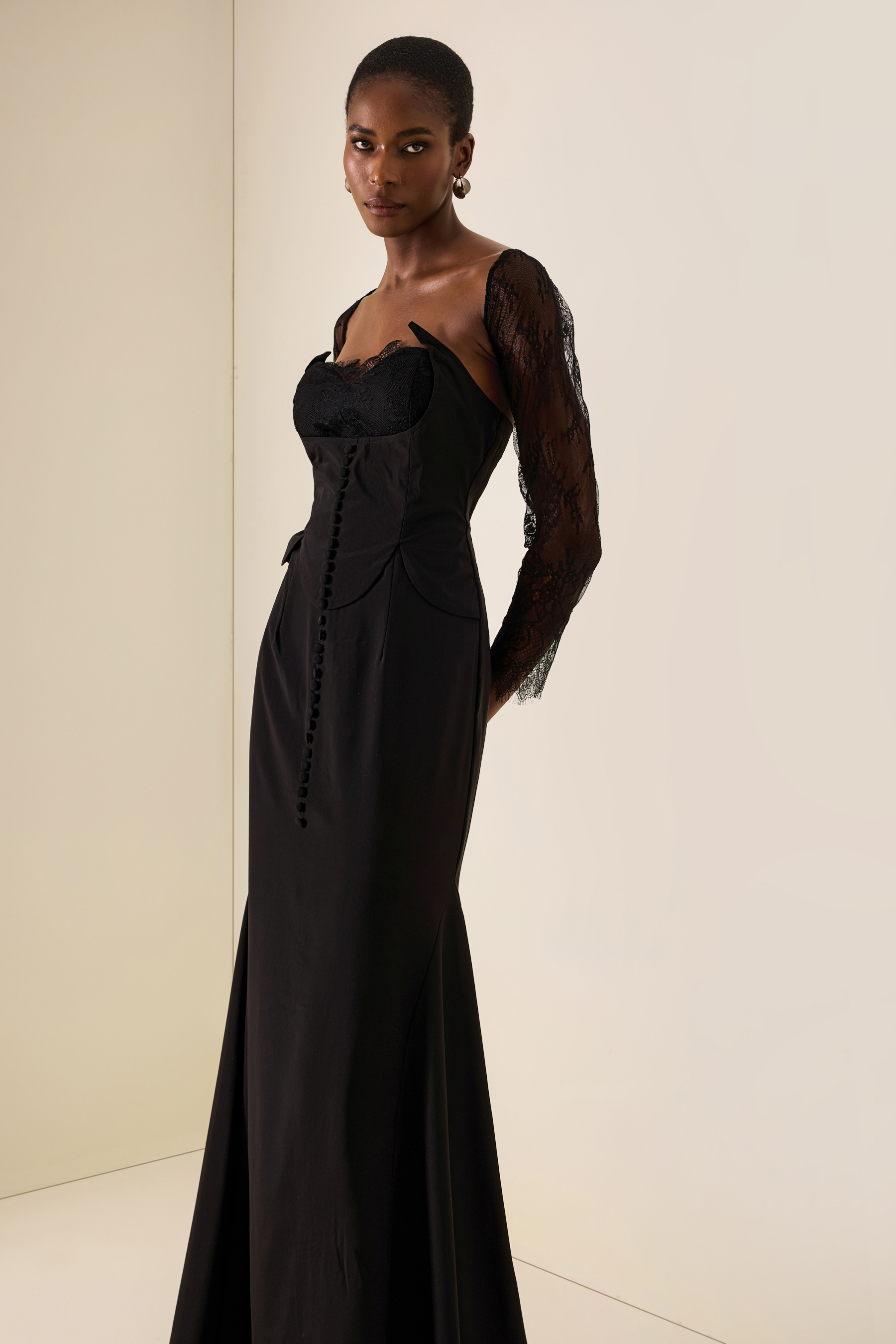 Lace Button With Capelet Midi Dress