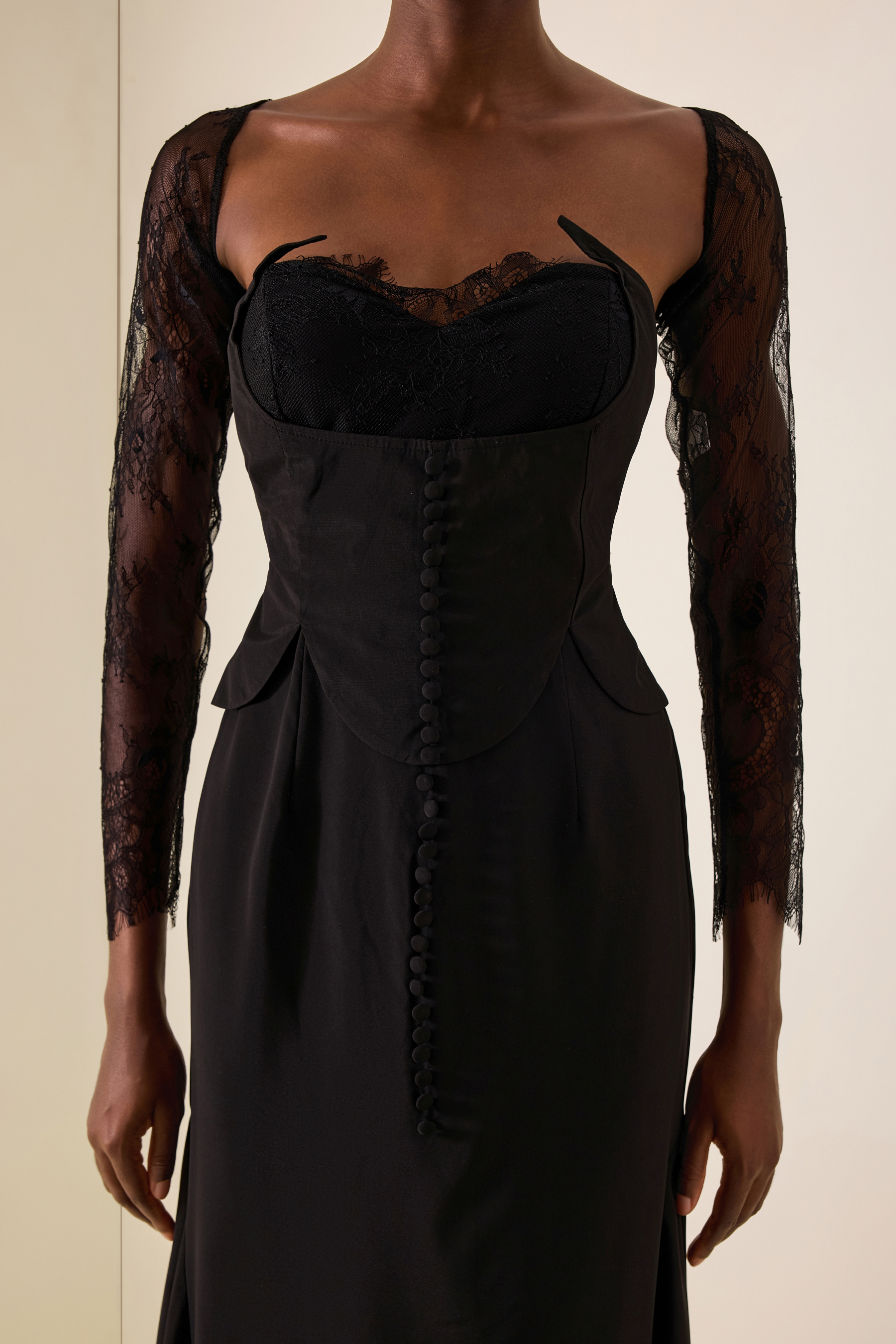 Lace Button With Capelet Midi Dress