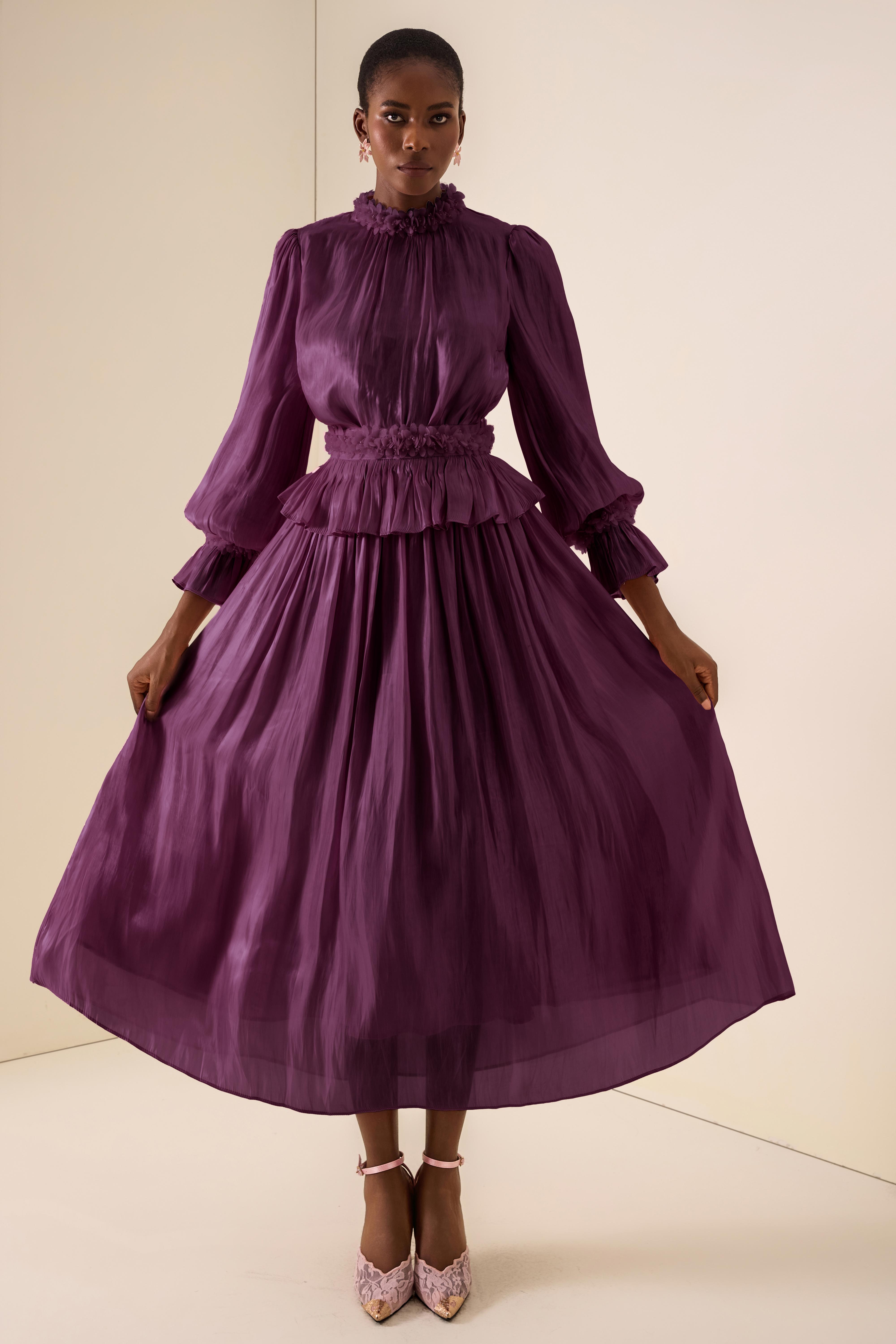 3D Flower Beaded Top & High Waist Midi Skirt Set