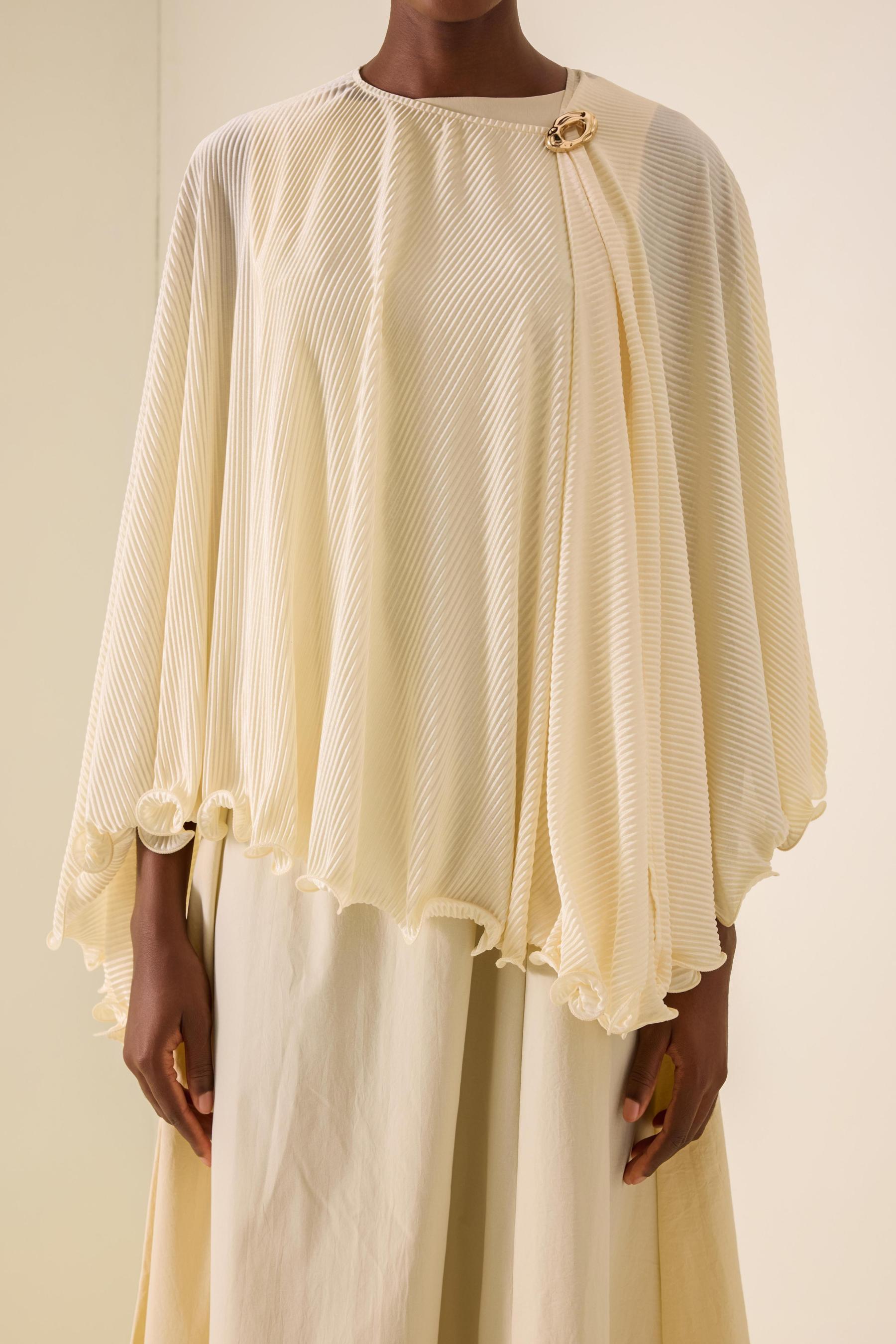 Pleated Metal Decorations Cape Top & Sleeveless Midi Dress Set