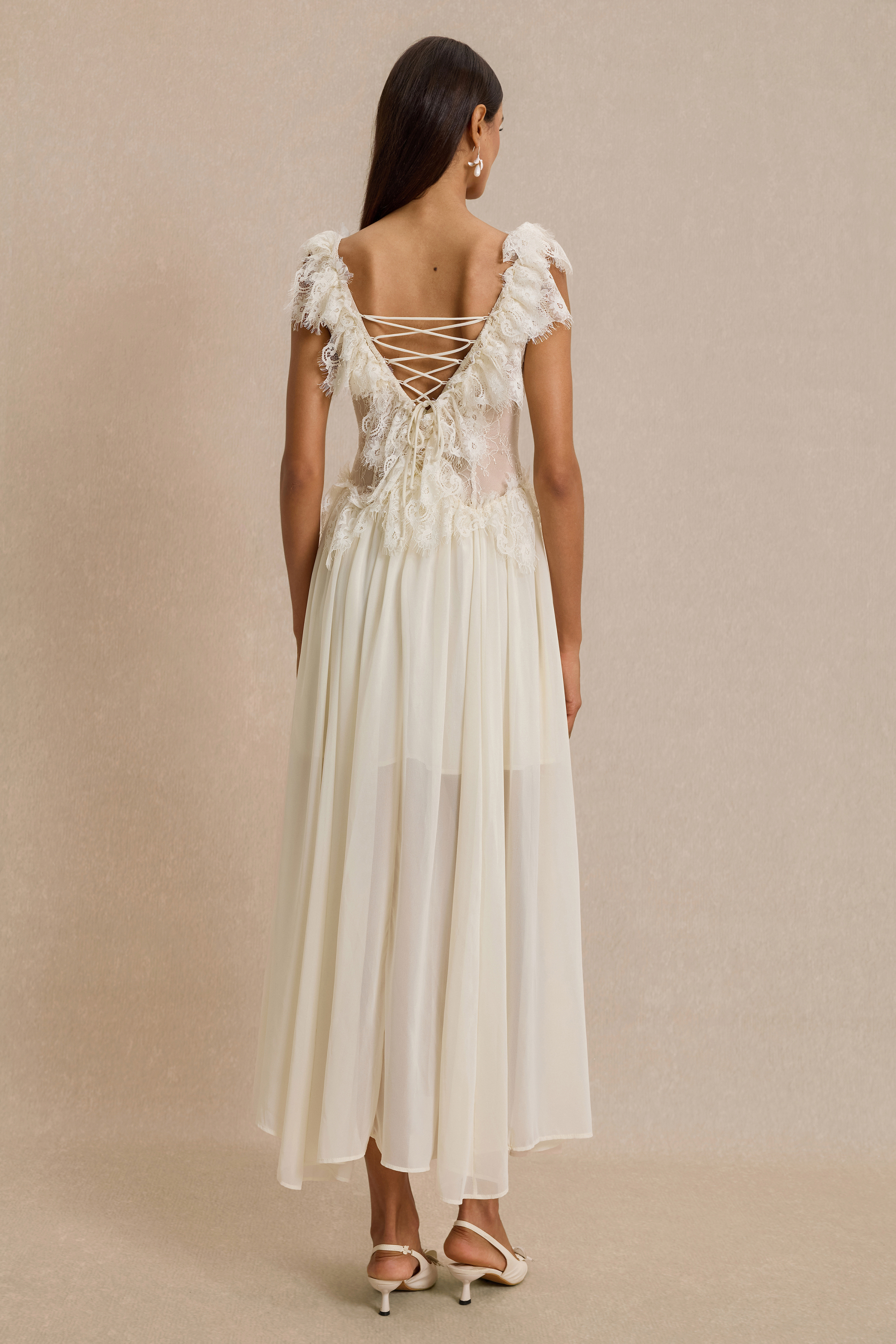 Lace Splicing Backless Midi Dress