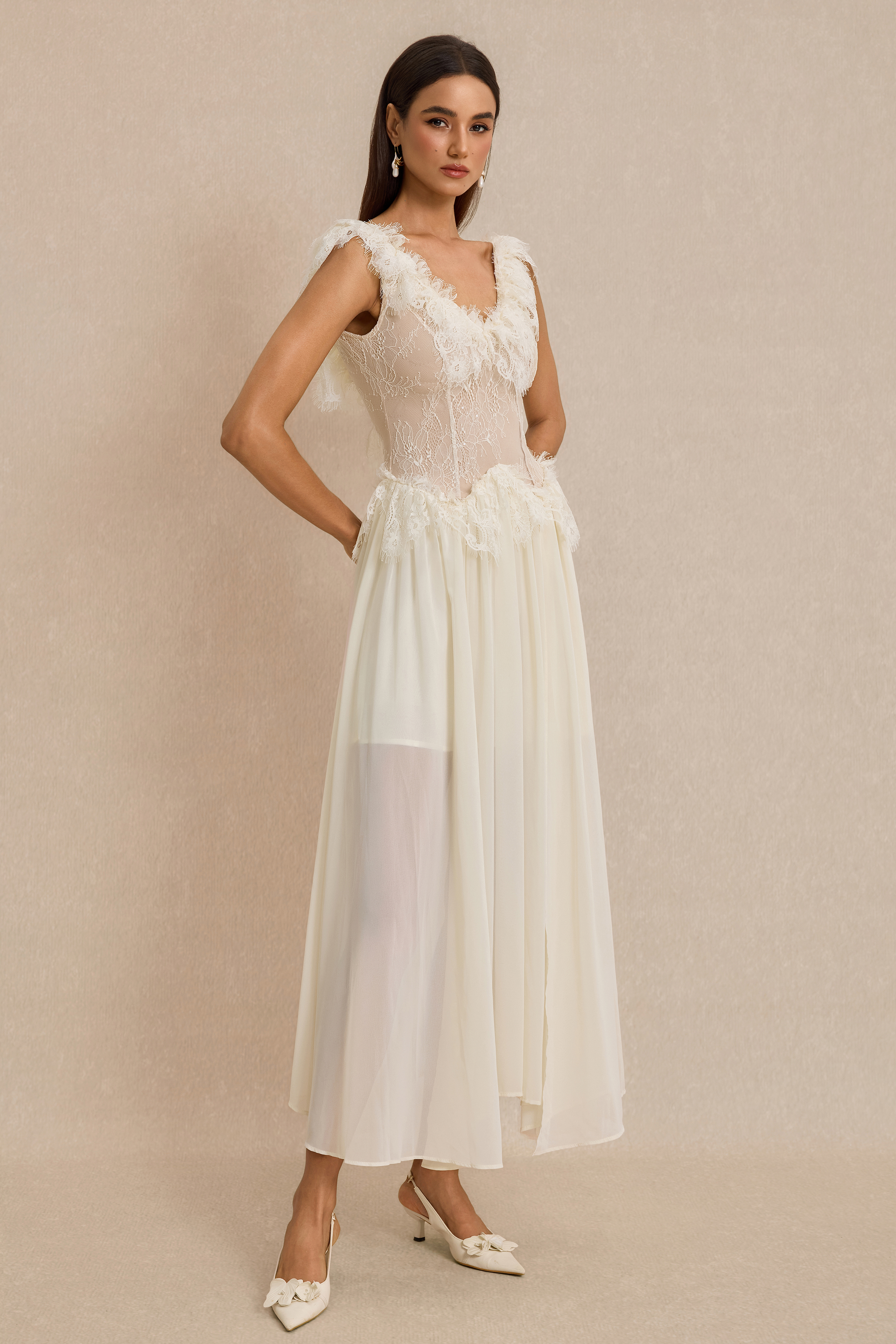 Lace Splicing Backless Midi Dress