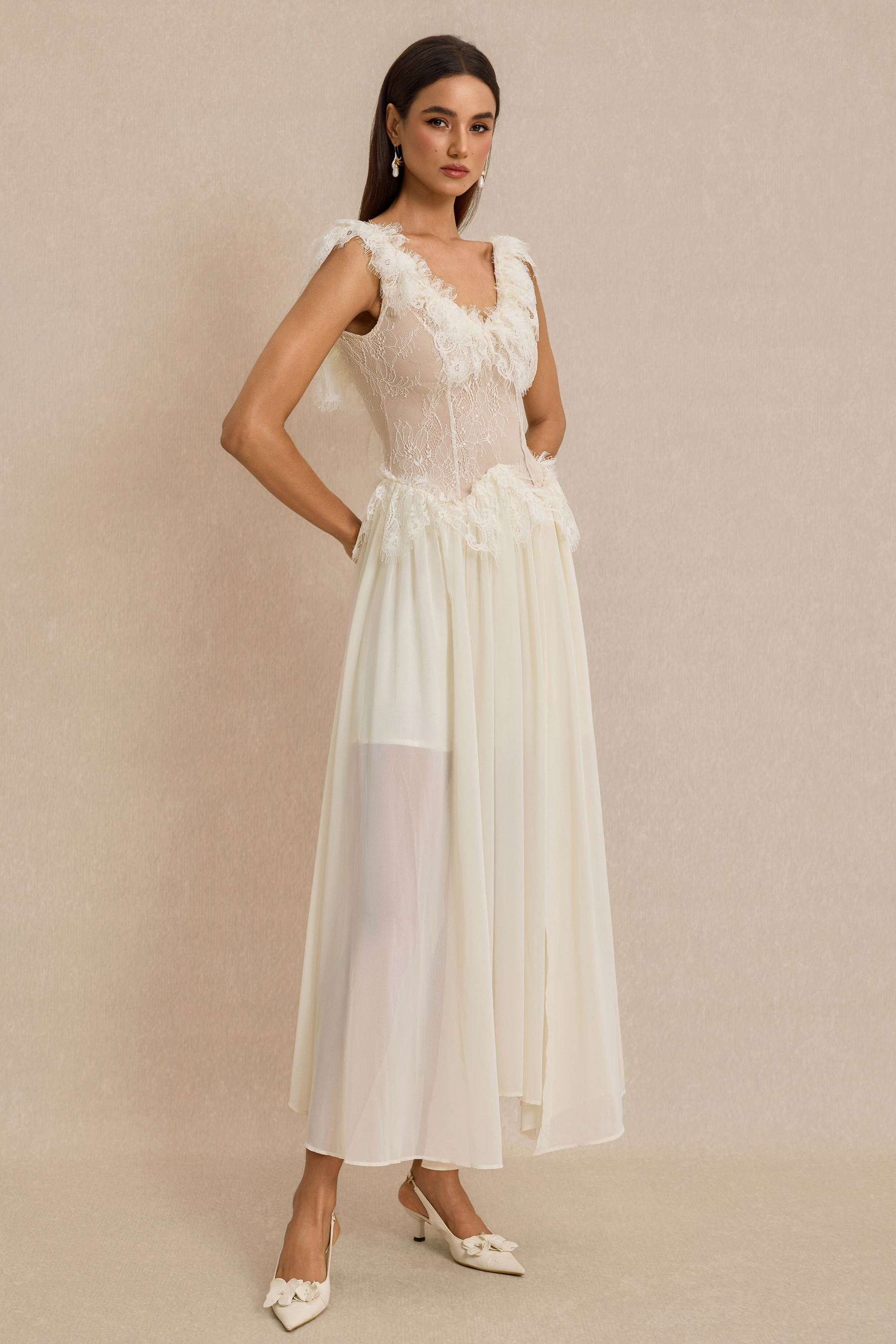 Lace Splicing Backless Midi Dress